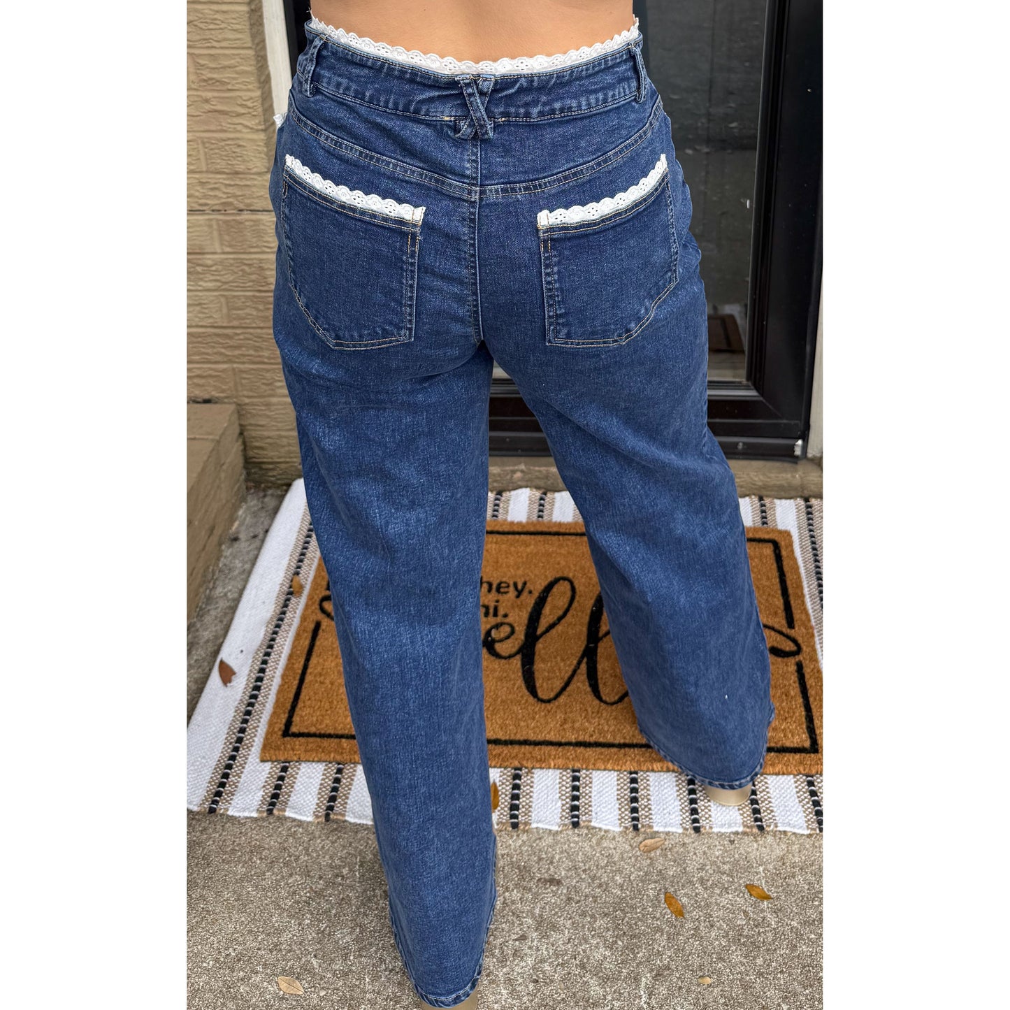 Trim Detail Wide Leg Jeans
