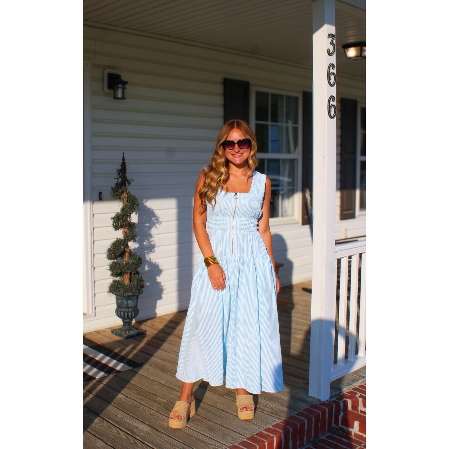 Kinley Gingham Maxi Dress, Aqua/White