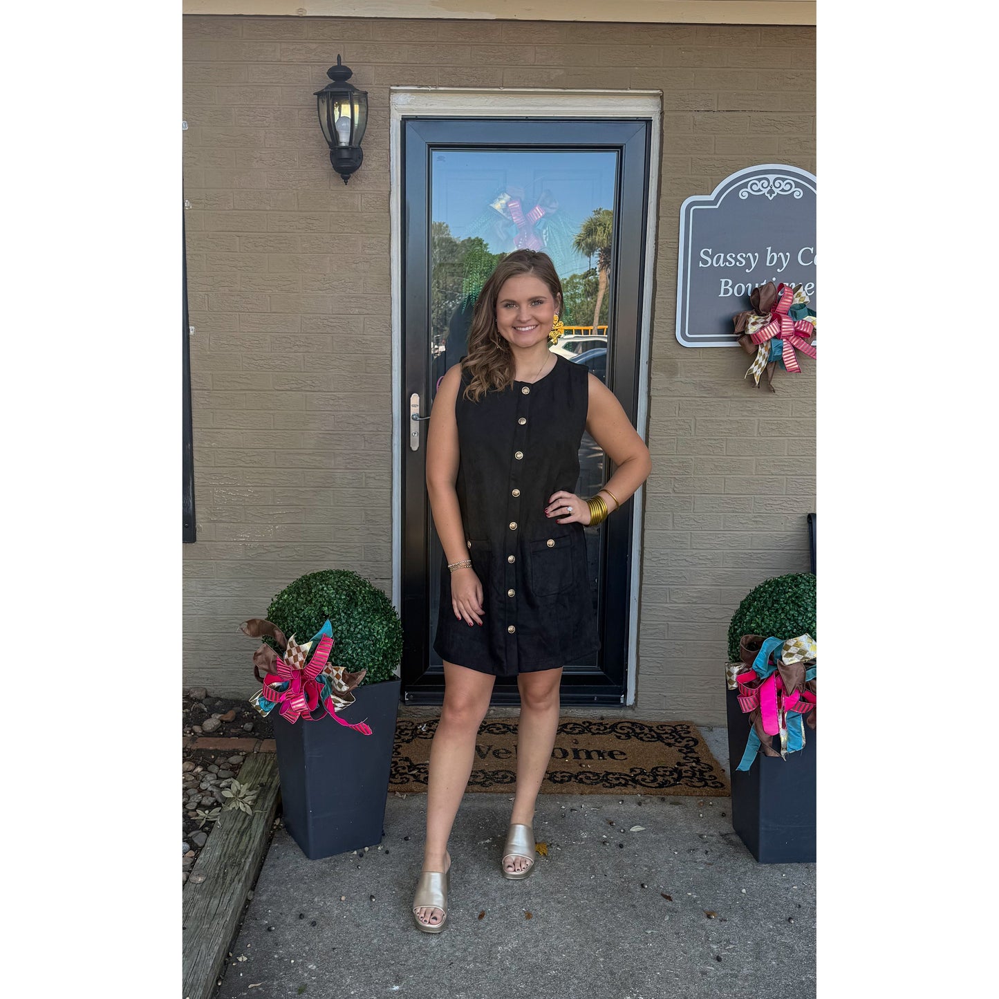 Faux Suede Mini Dress, Black