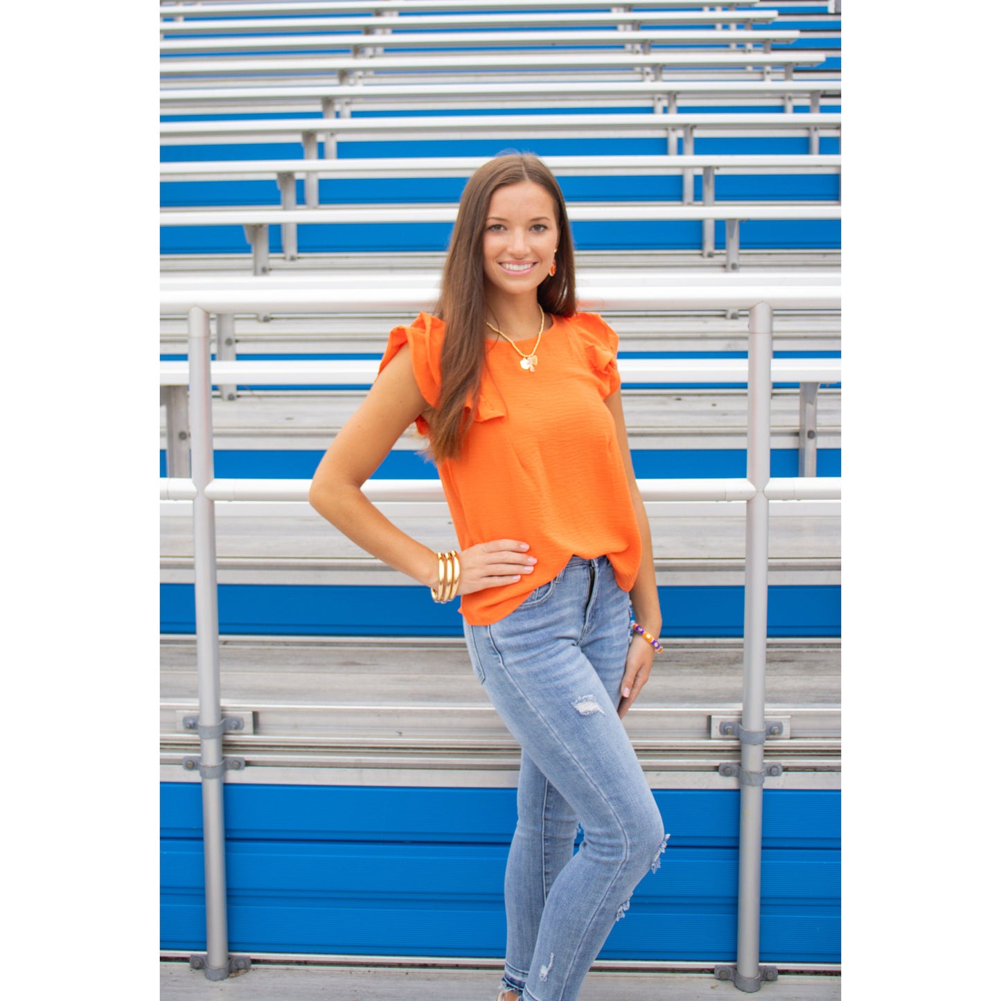 Khloe Round Neck Top, Orange