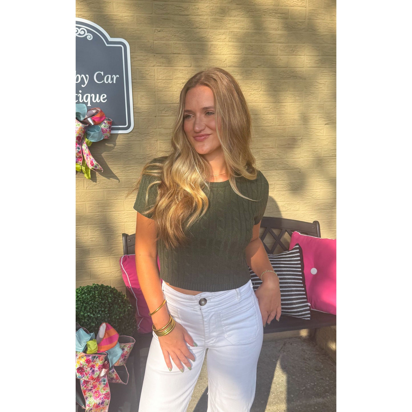Bella Crop Sweater Top, Hunter Green