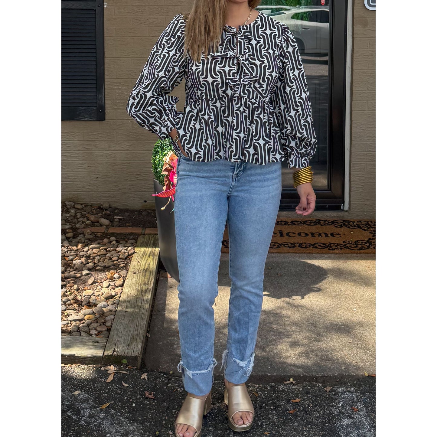Lola Abstract Pattern Top, Black/White