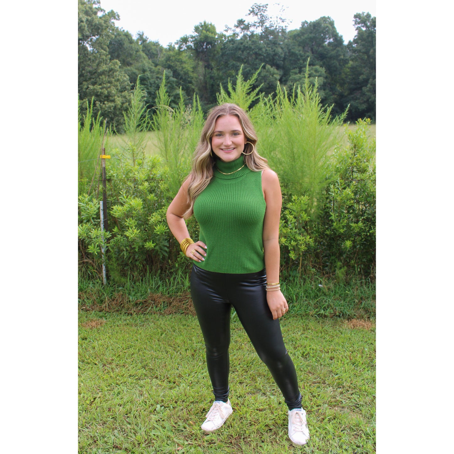 Gracie Turtleneck Knit Top, Green