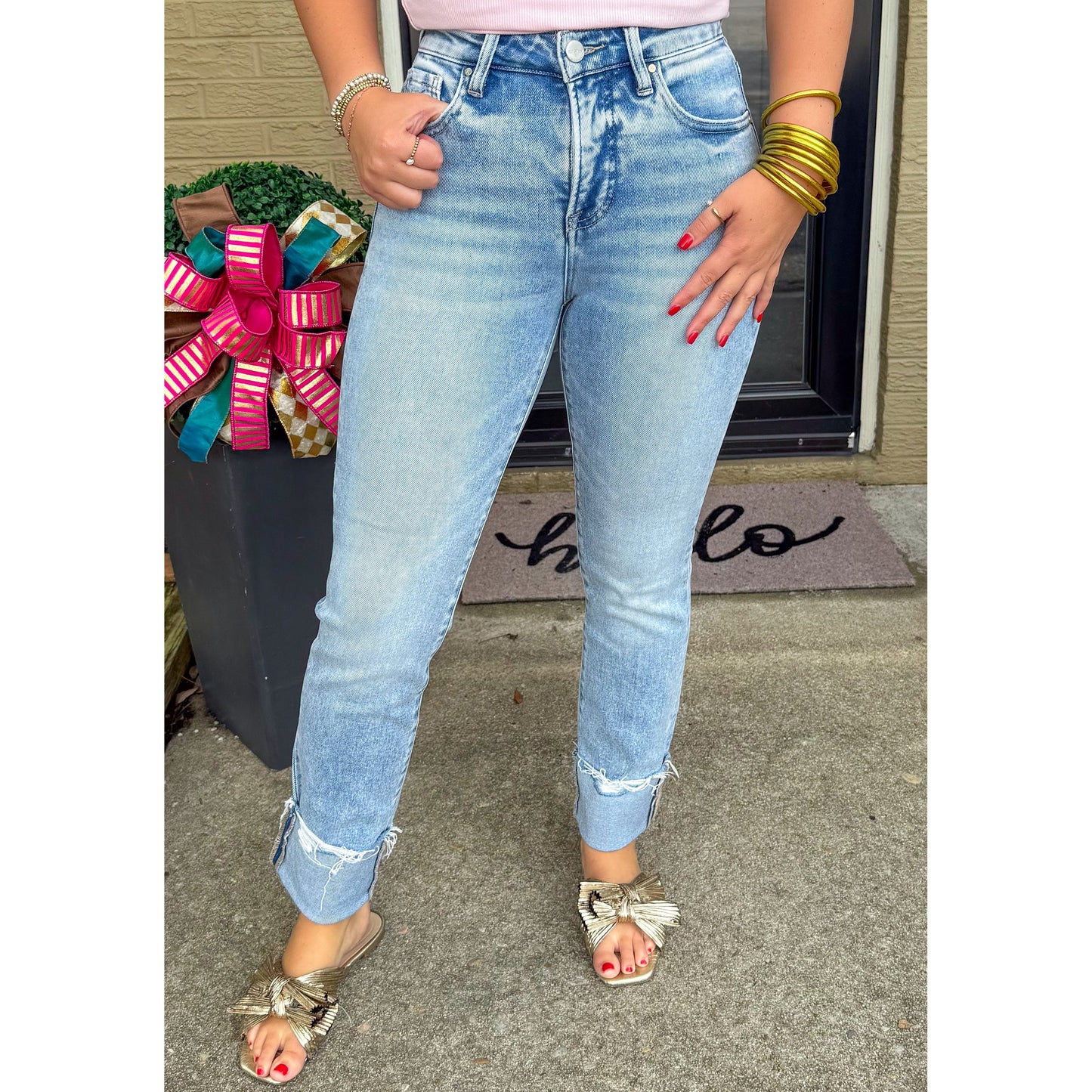Lindsay Cuffed Jeans, Light Wash