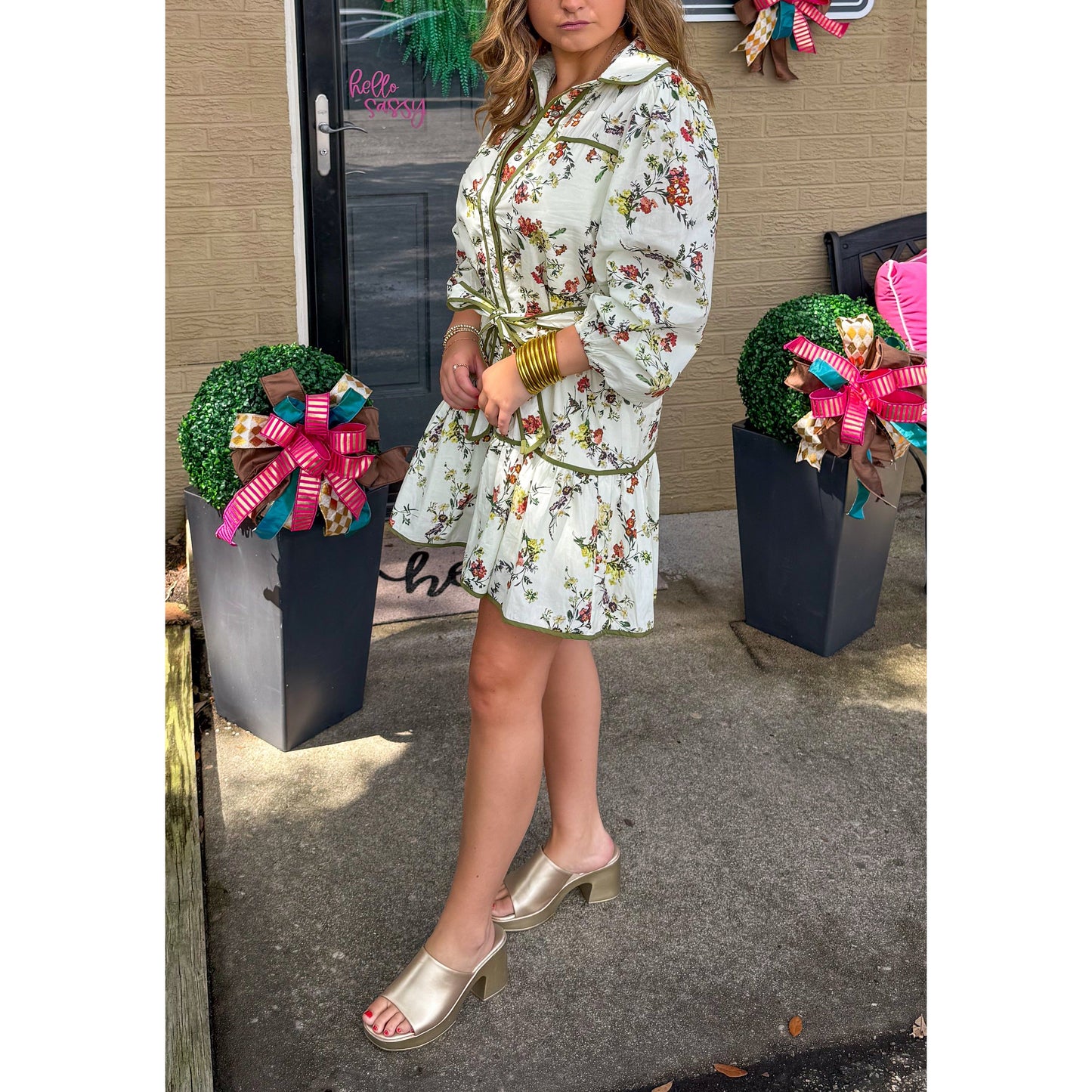 Ainsley Floral Mini Dress, Ivory Multi