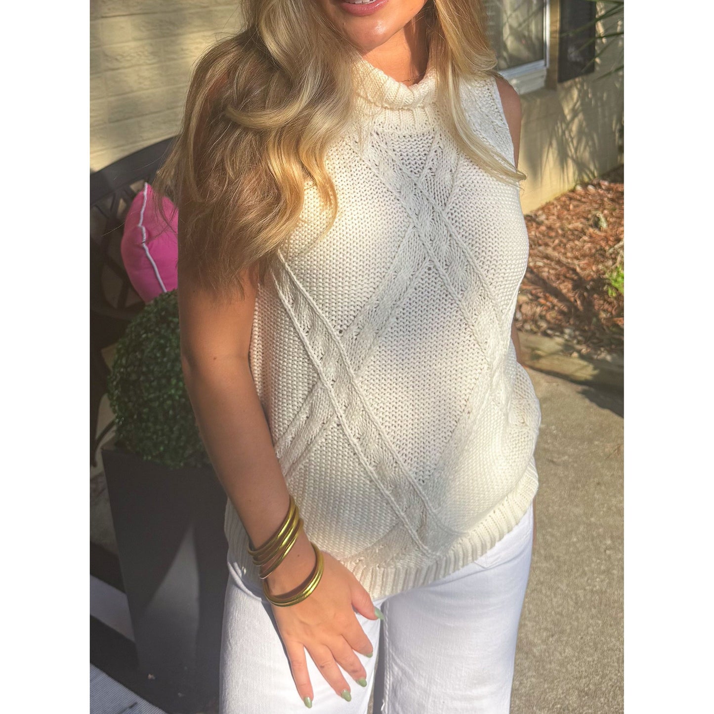 Georgia Turtleneck Top, Cream