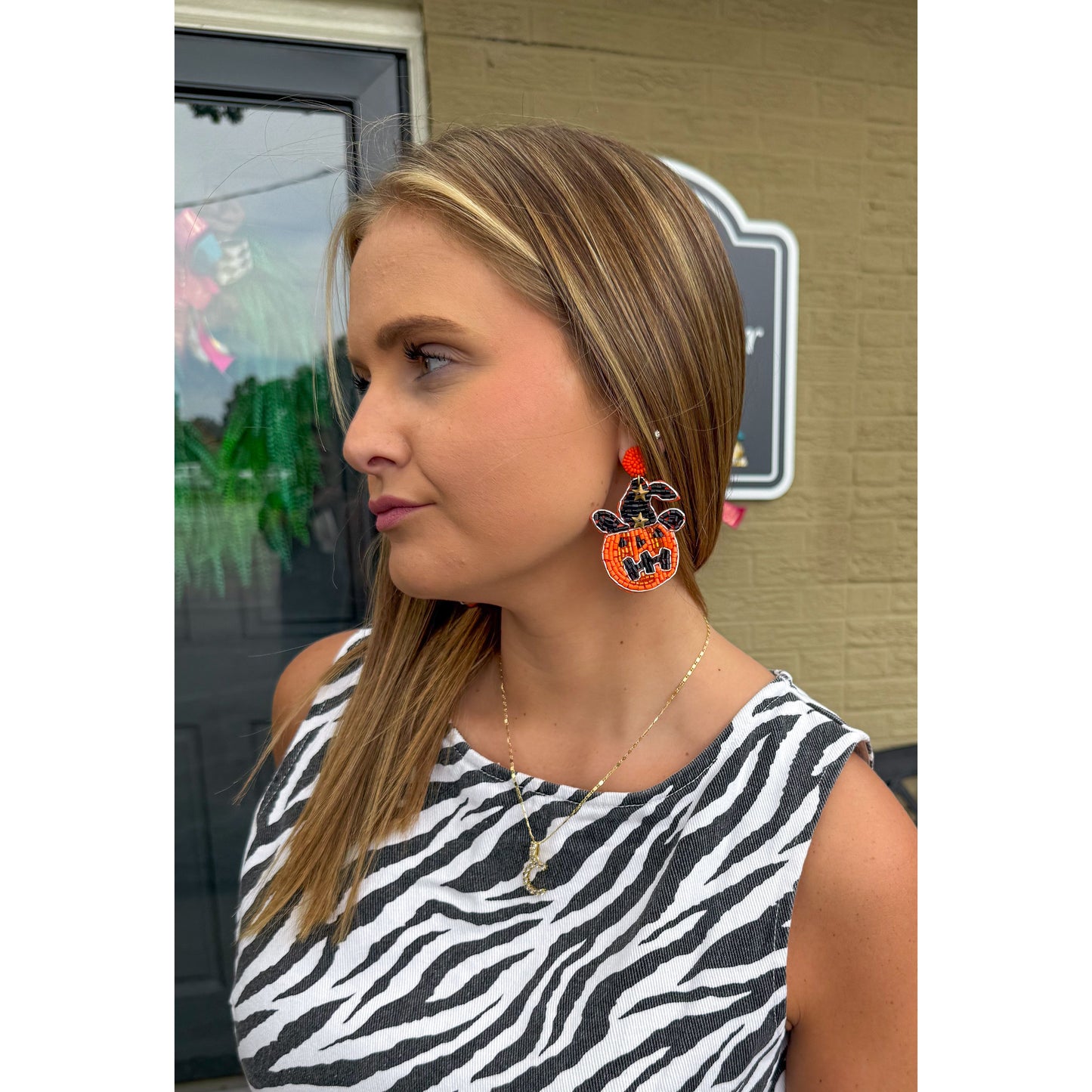 Pumpkin Beaded Earrings, Orange Multi