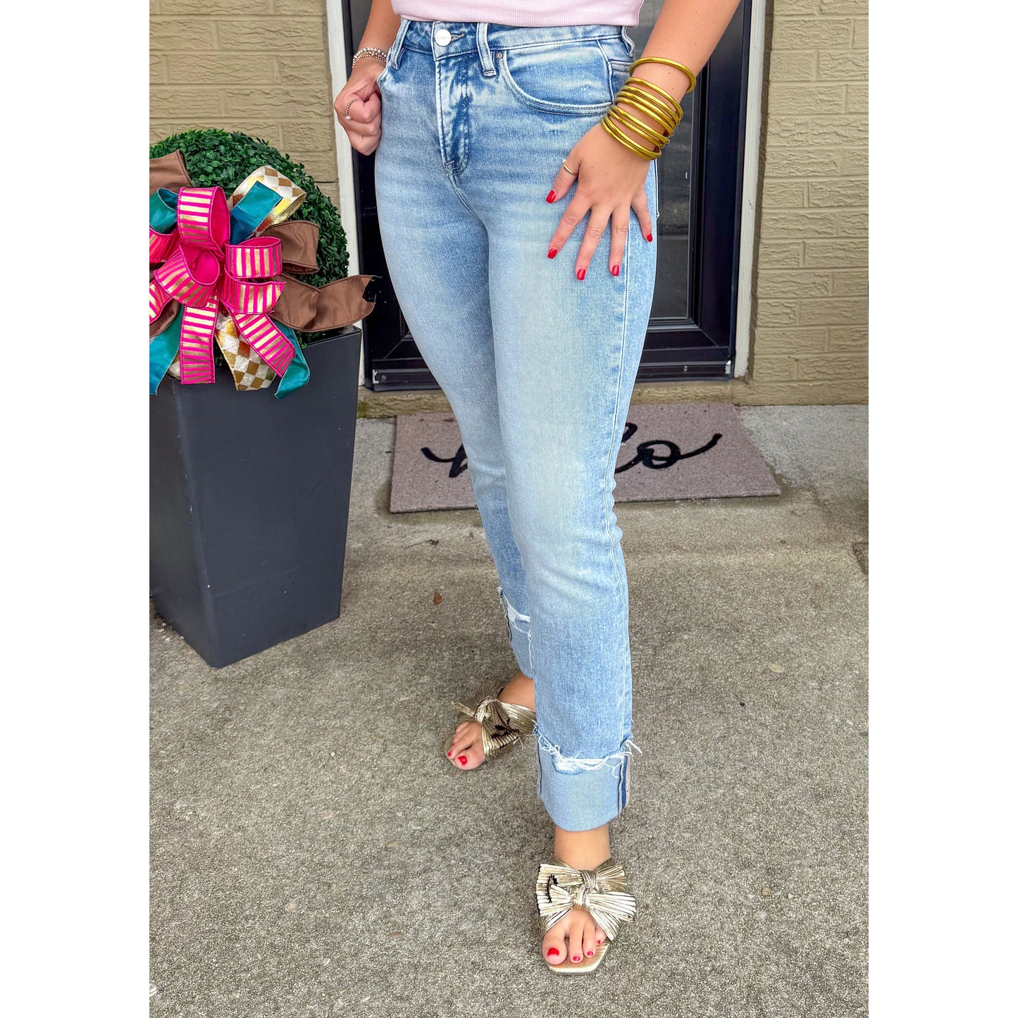 Lindsay Cuffed Jeans, Light Wash