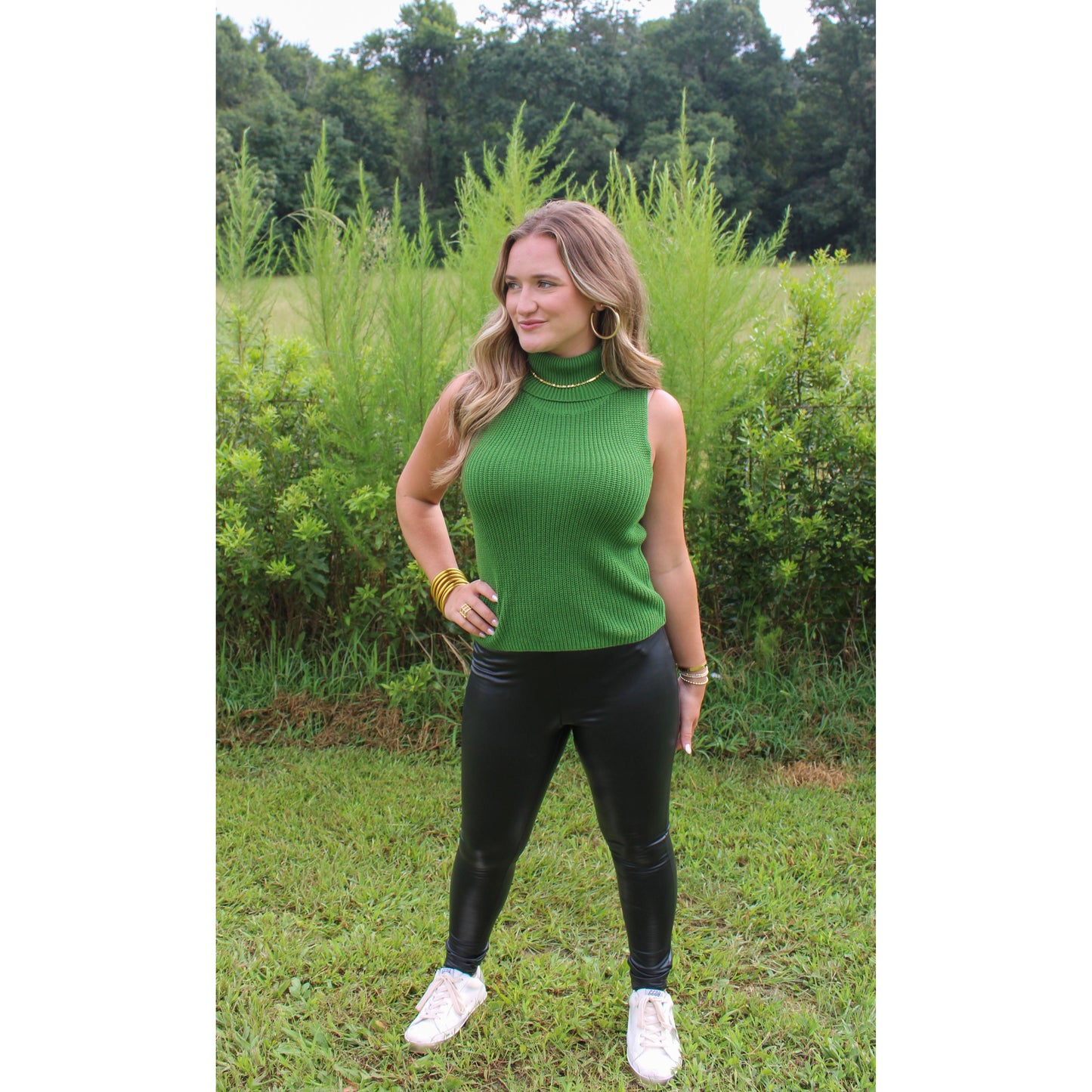 Gracie Turtleneck Knit Top, Green