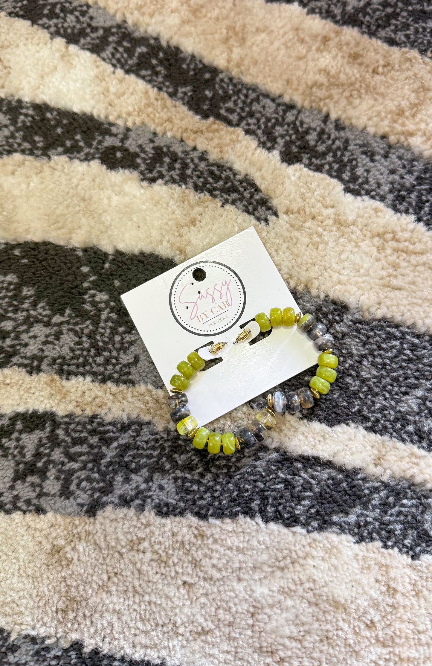 Green/Grey Beaded Hoops