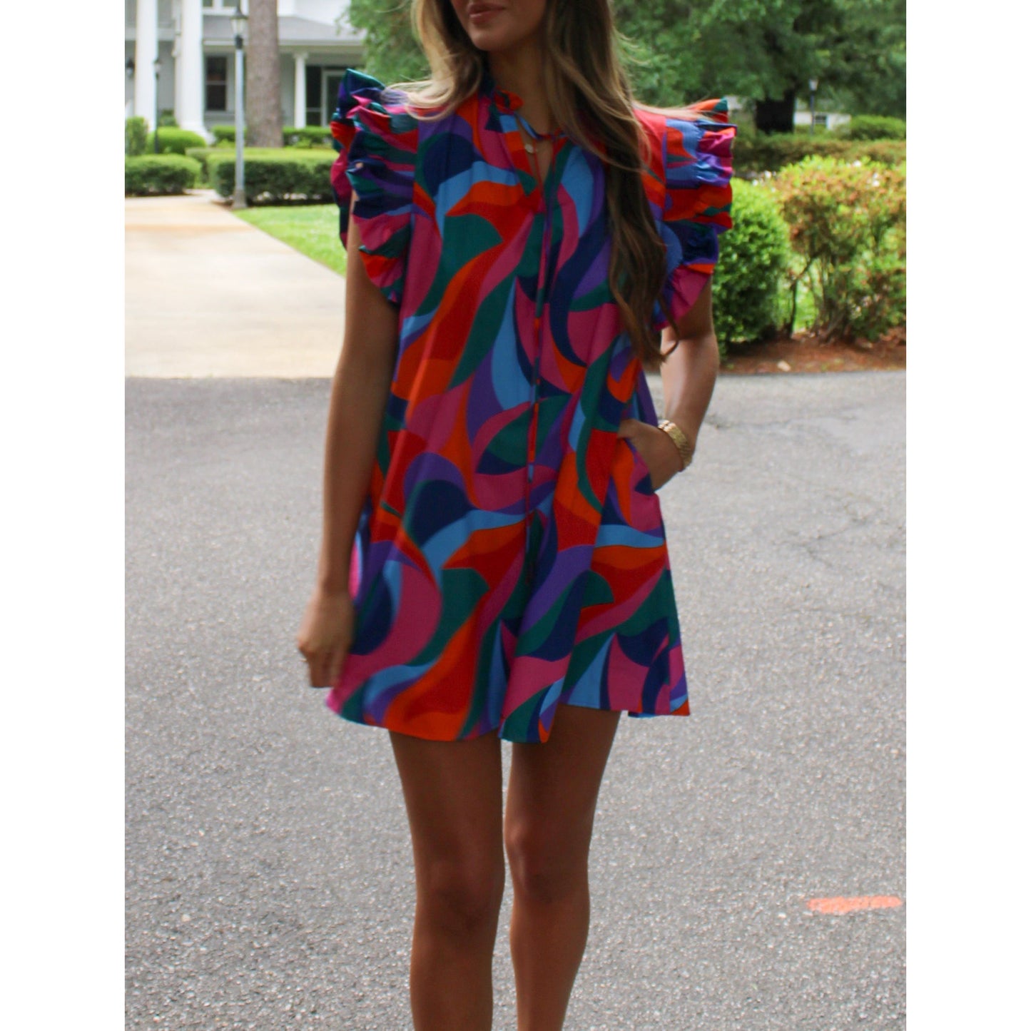 Billie Pattern V-Neck Dress, Multi Color