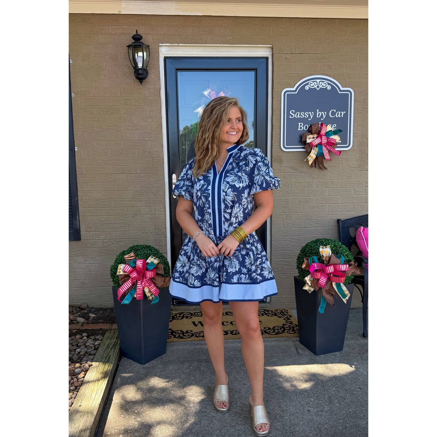 Lydia Floral Mini Dress, Navy Multi