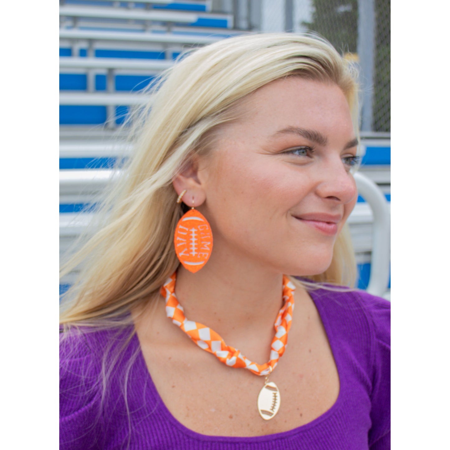 White & Orange Glitter Football Earrings