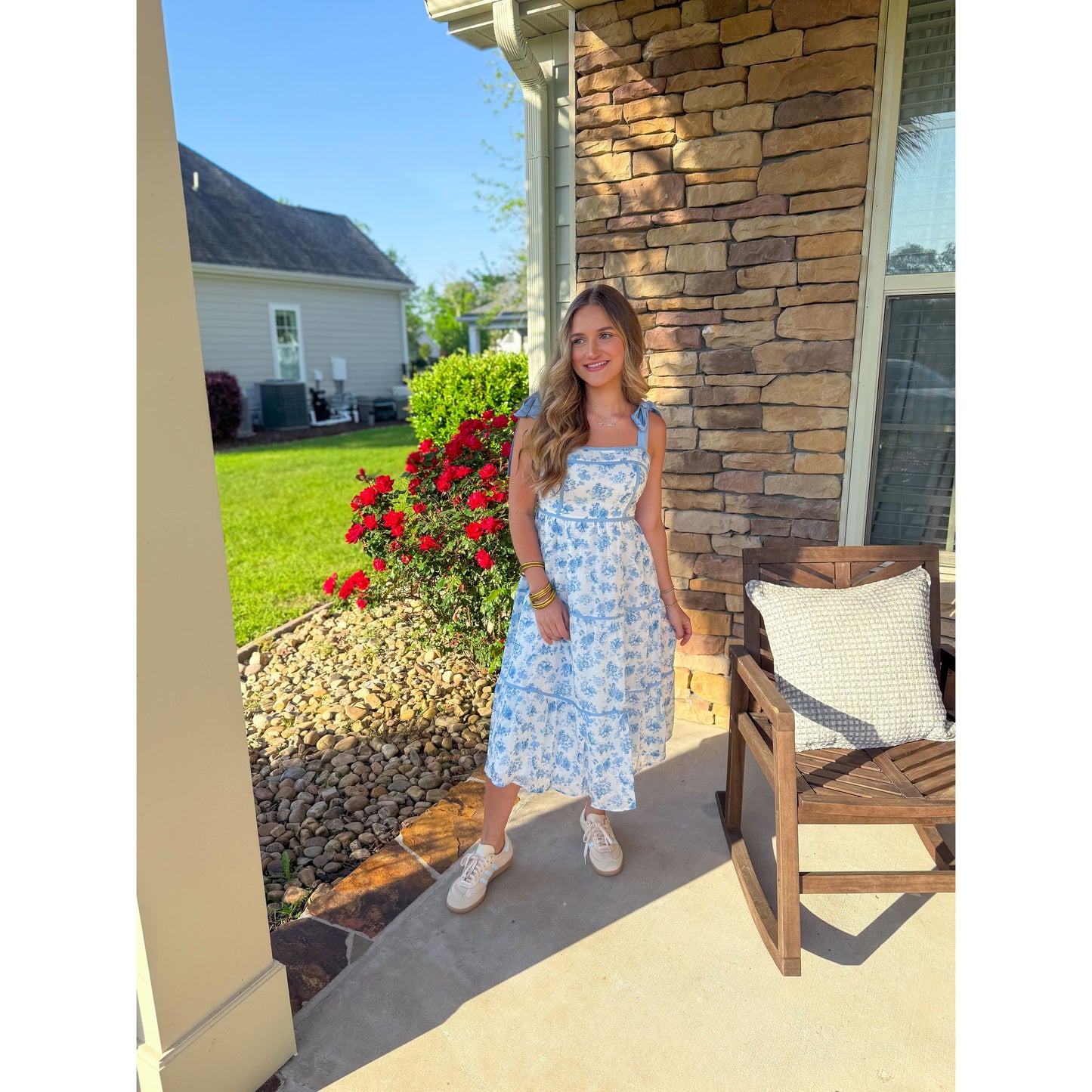 Everlee Floral Midi Dress, Blue/White Multi