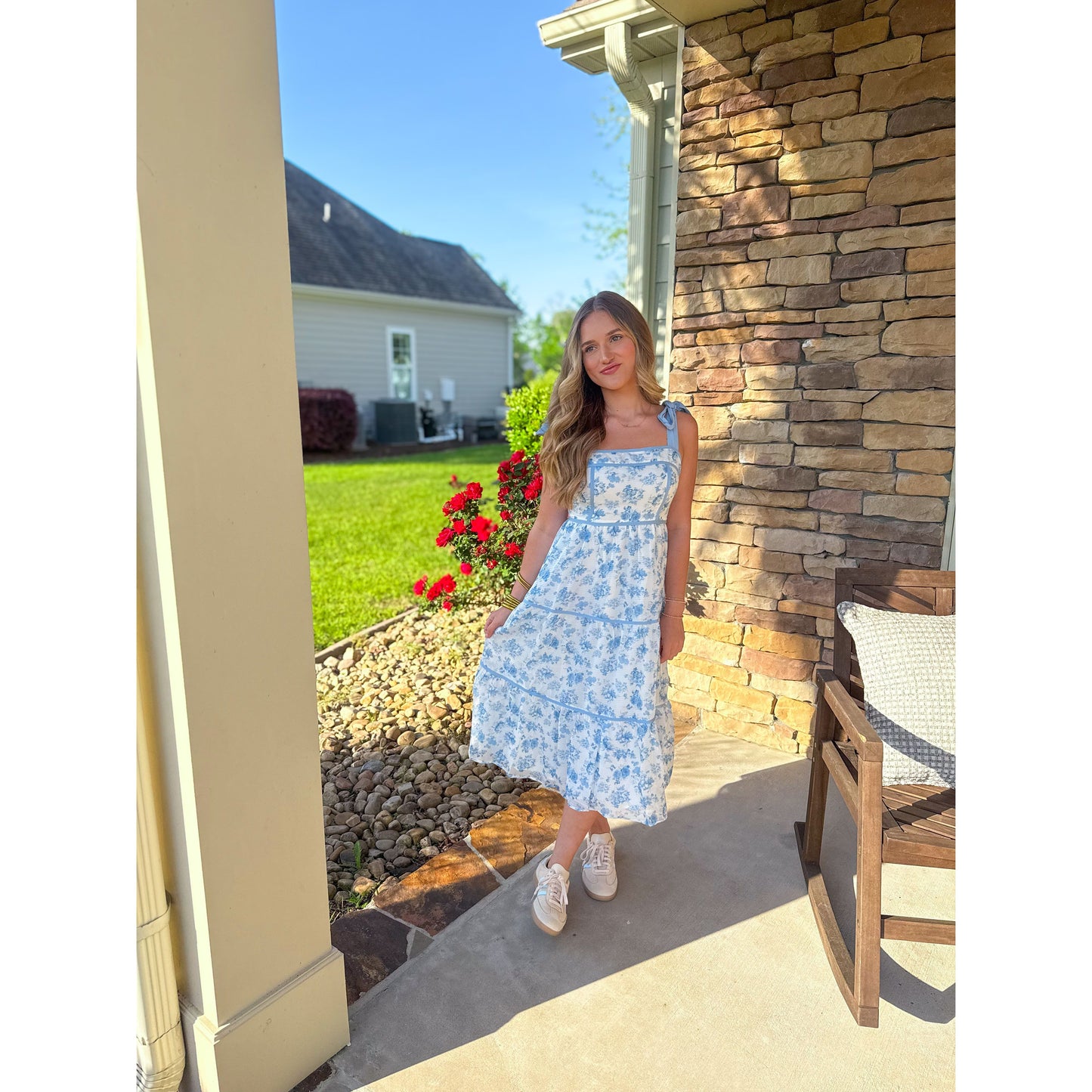Everlee Floral Midi Dress, Blue/White Multi