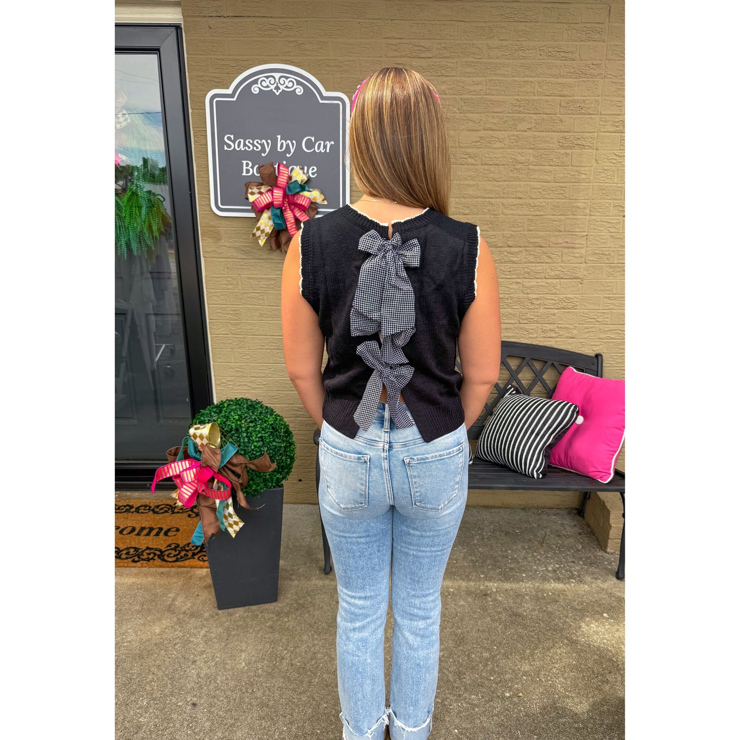 Boo Ghost Sweater Vest Top, Black/White