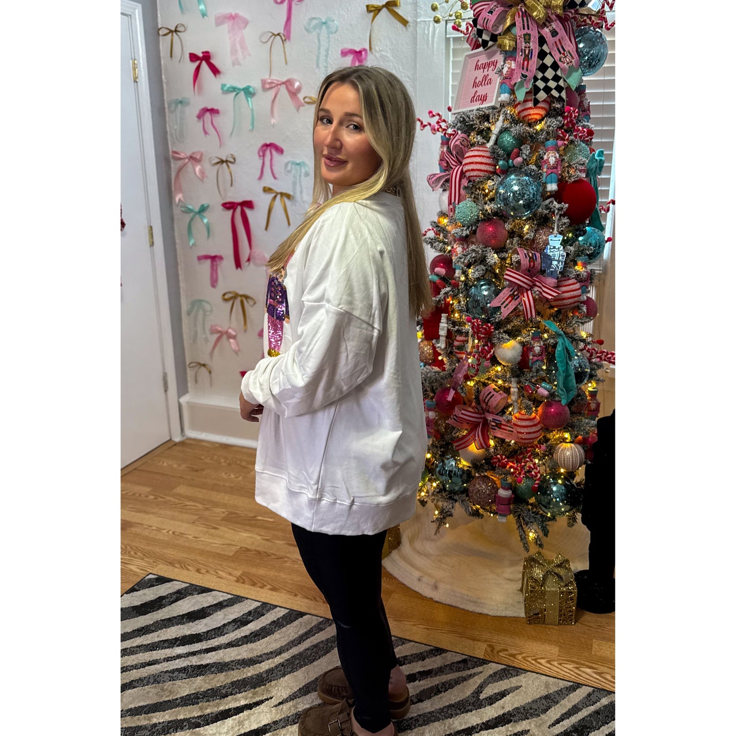 Nutcracker Sequin Top, White Multi