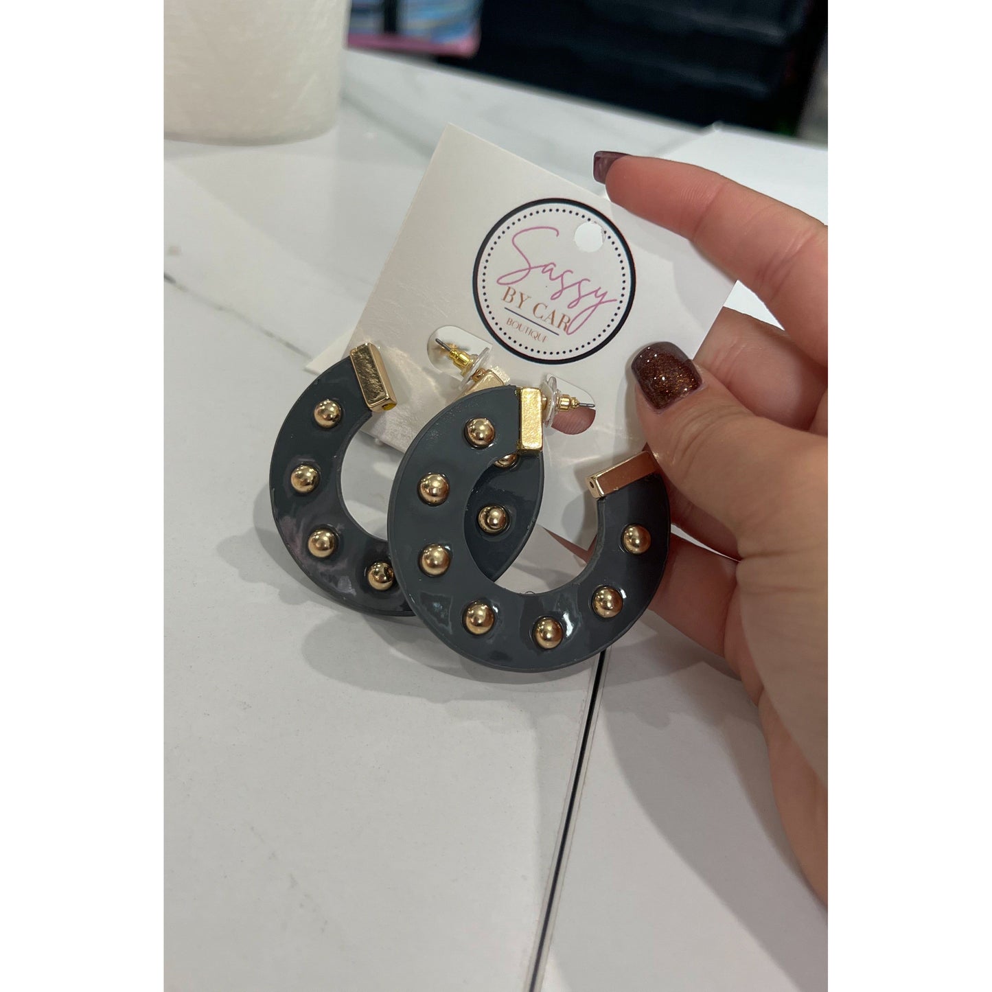 Grey Hoops w/ Gold Stud
