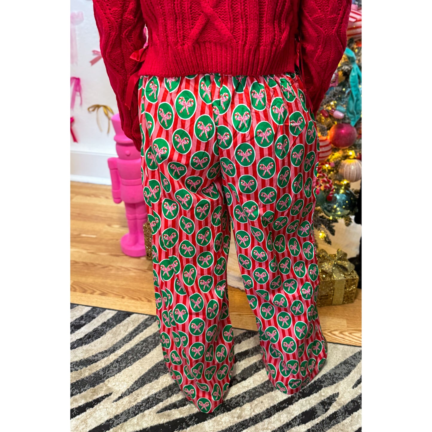 Candy Cane Bow PJ Pants