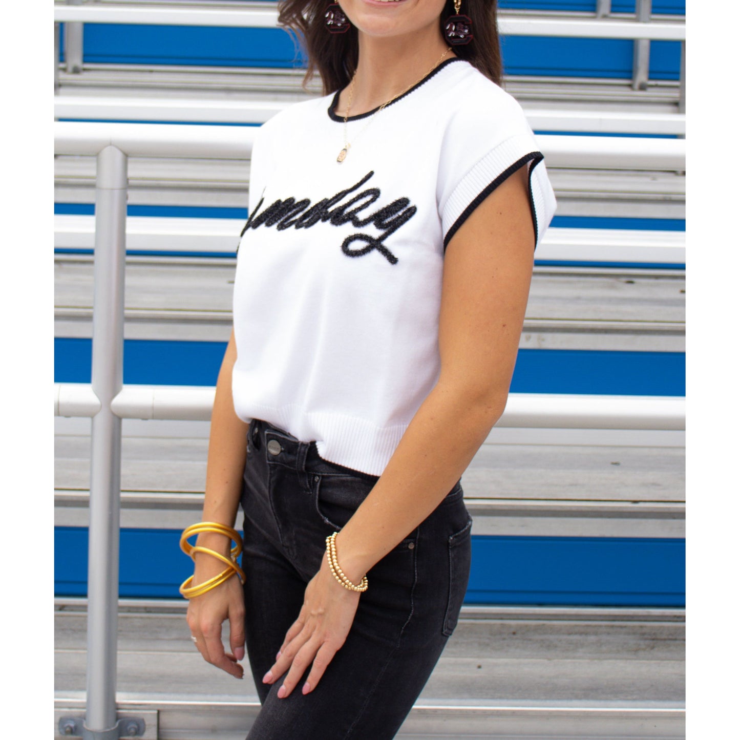 Gameday Tinsel Top, White/Black
