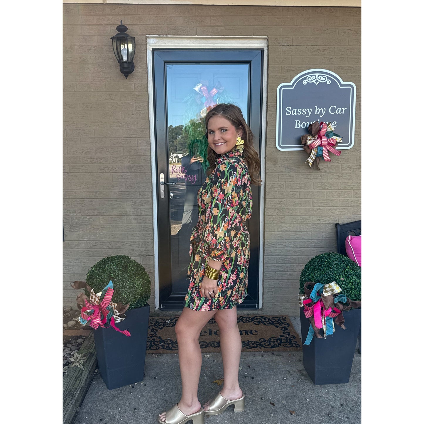 Erin Pattern Mini Dress, Black Multi