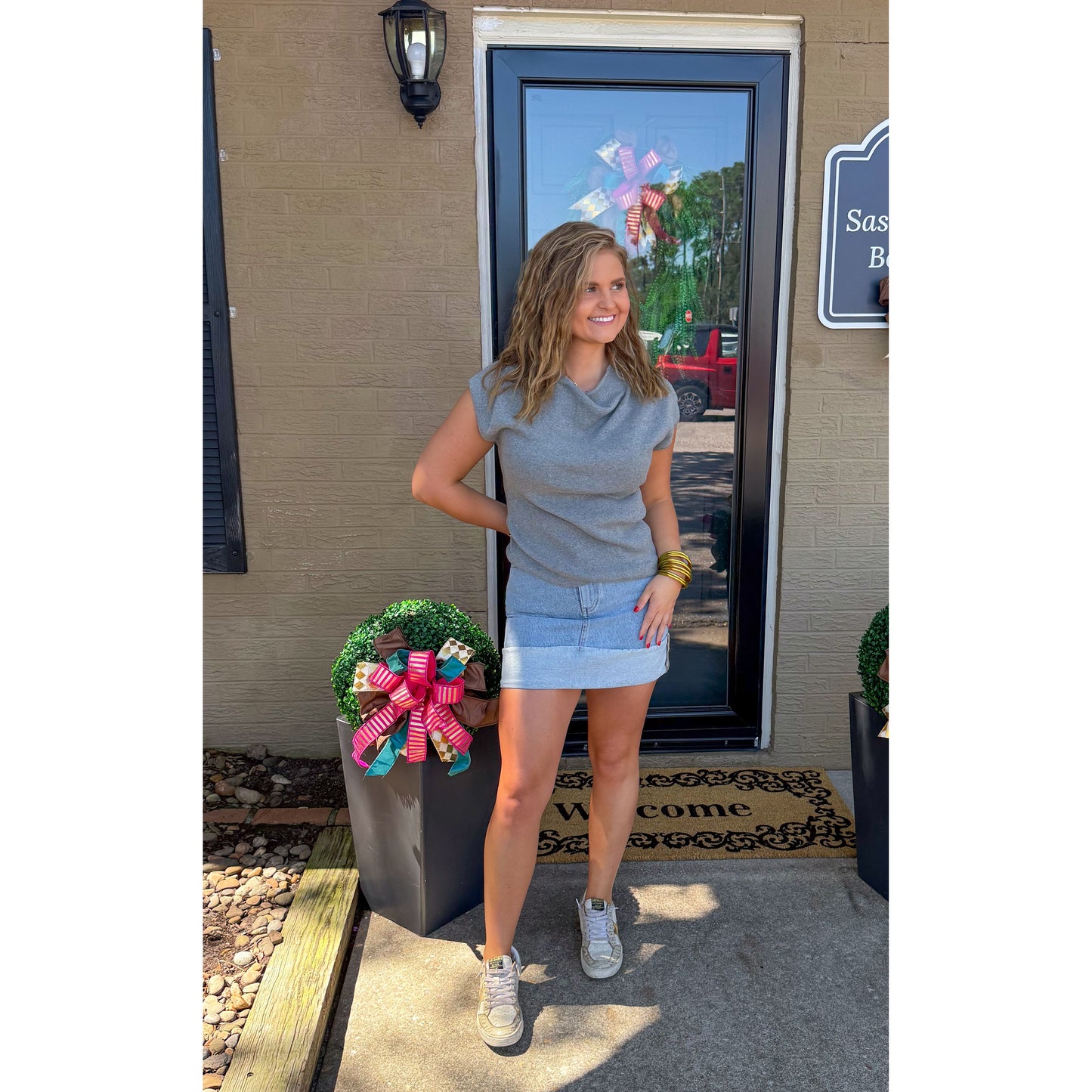 Emery Knit Top, Heather Grey