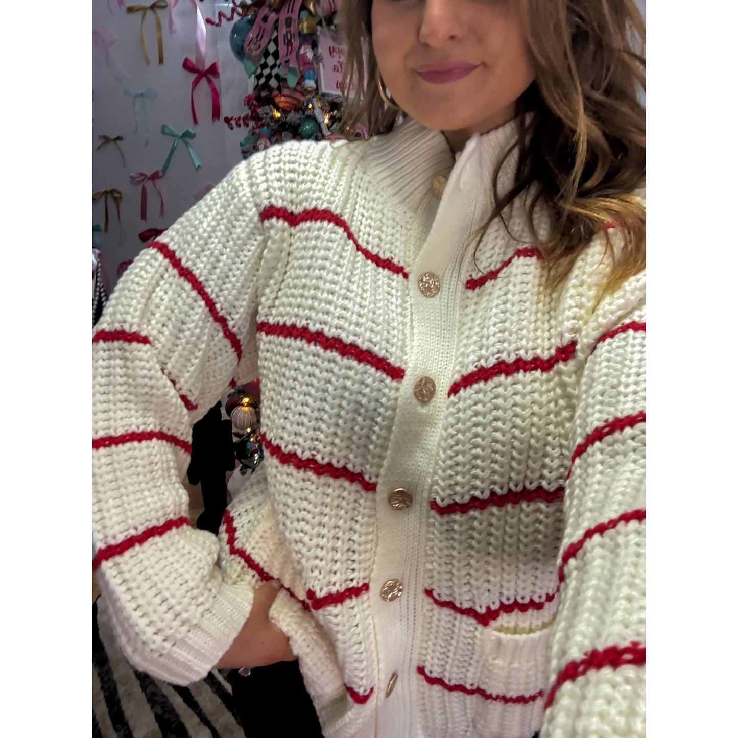 Cream/Red Stripe Sweater