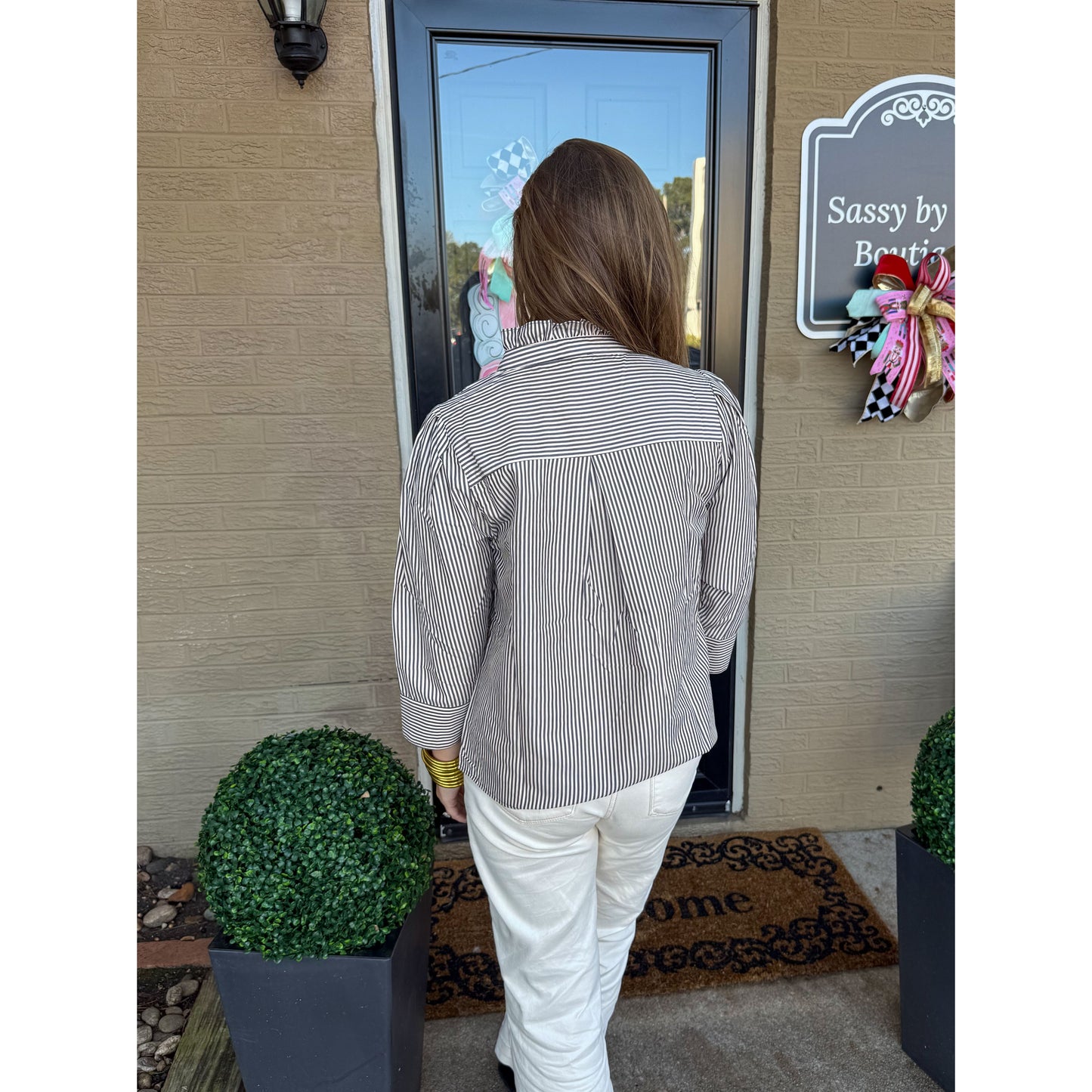 Tatum Stripe Blouse, Navy/Cream