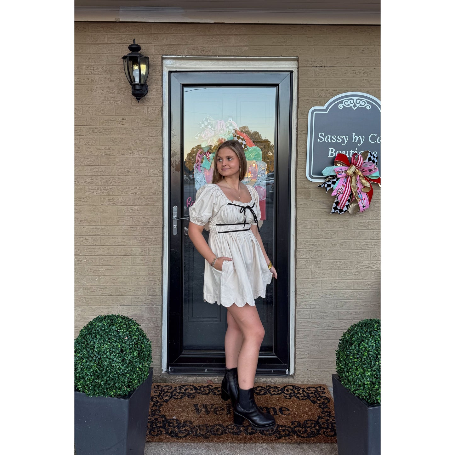 Sydney Denim Romper, Cream/Black