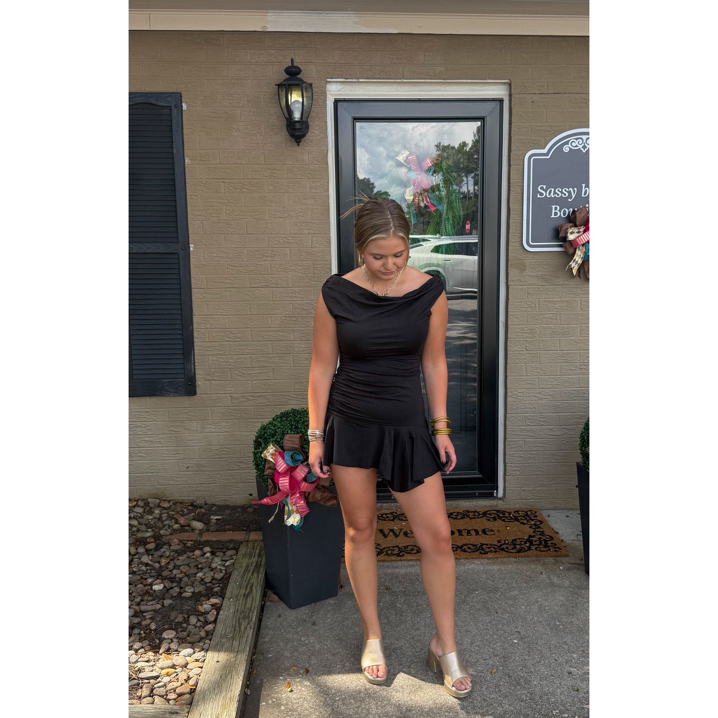 Asymmetrical Mini Dress, Black