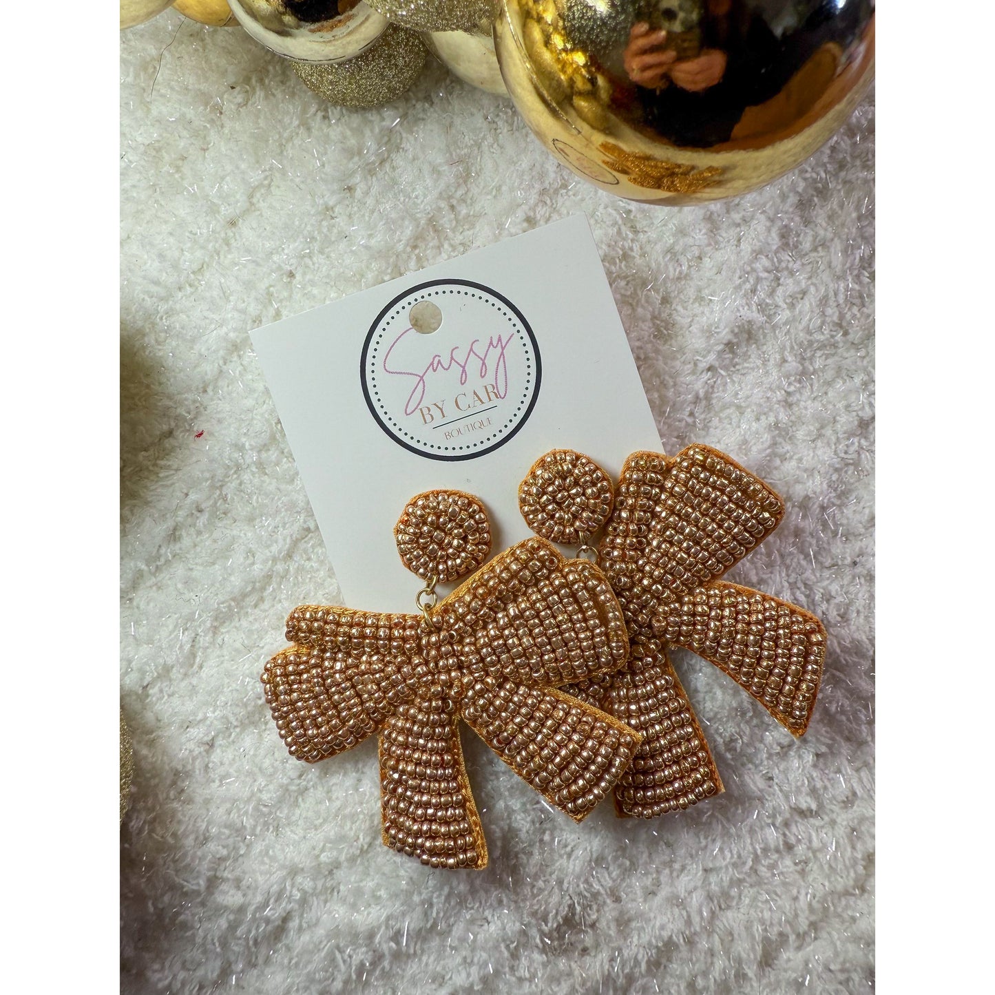 Gold Bow Beaded Earrings