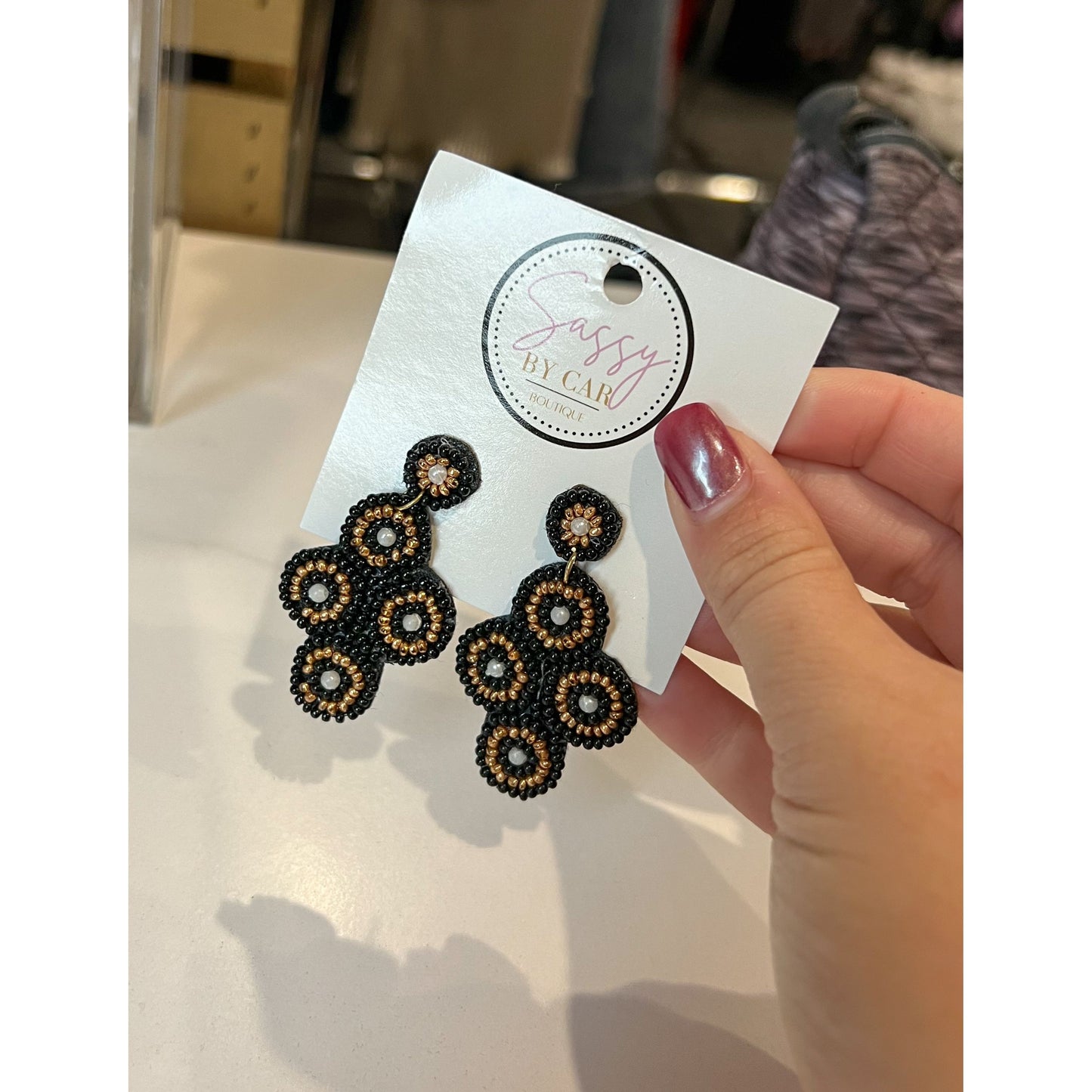 Black/Gold Beaded Earrings