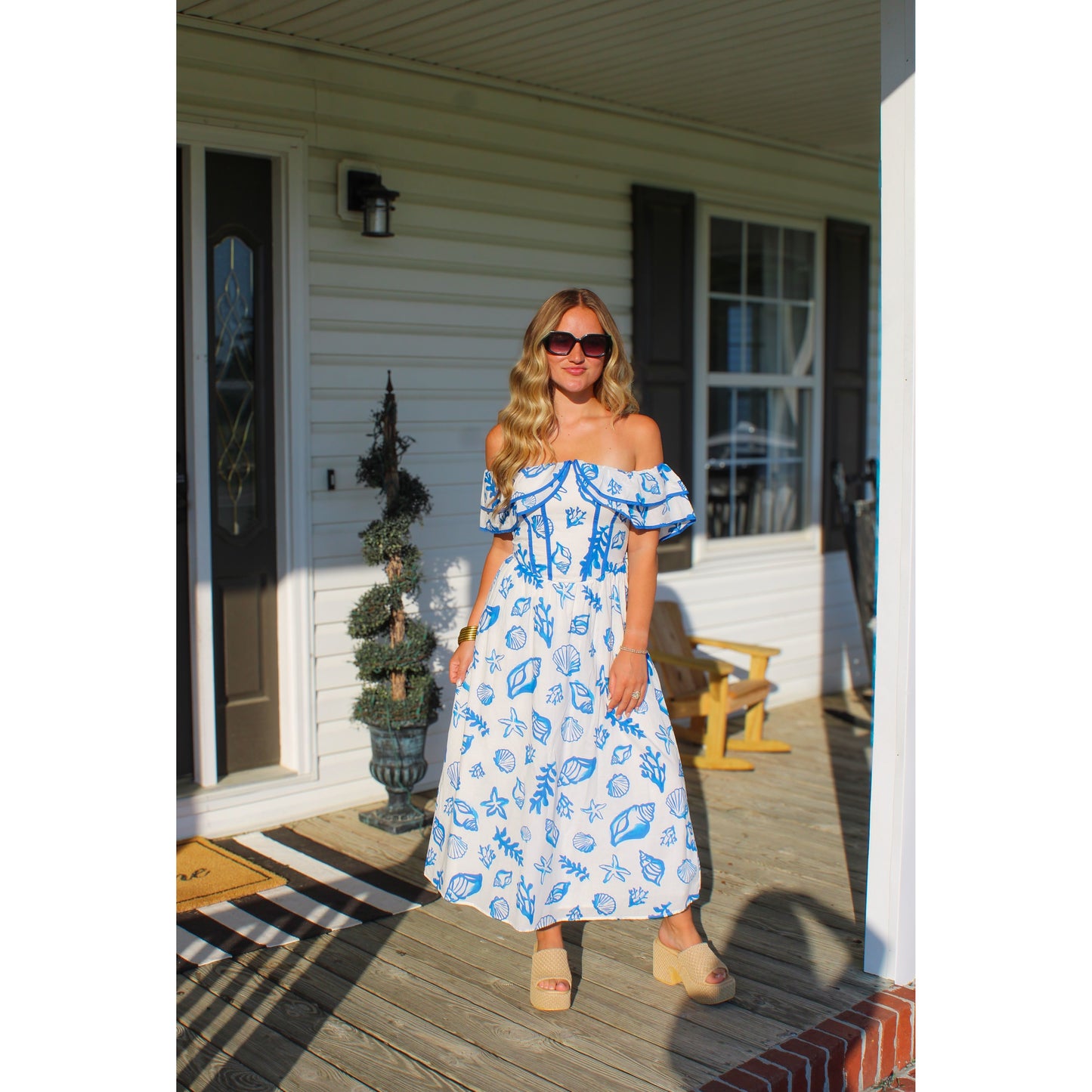 Santorini Midi Dress, Royal Blue/White