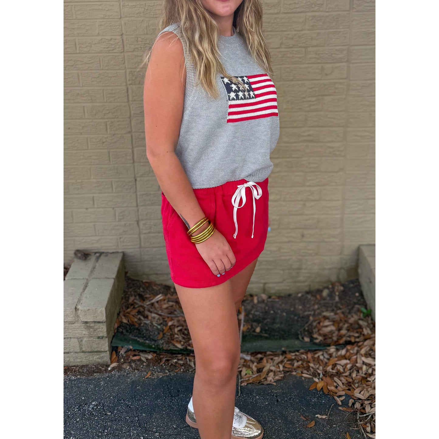 American Flag Sleeveless Sweater, Heather Gray