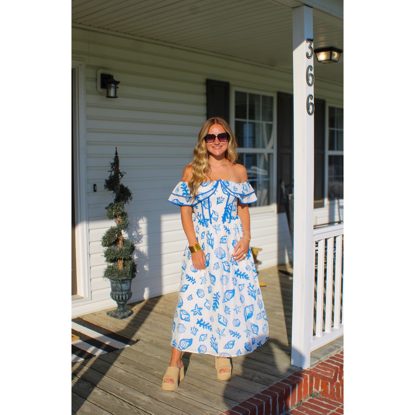 Santorini Midi Dress, Royal Blue/White