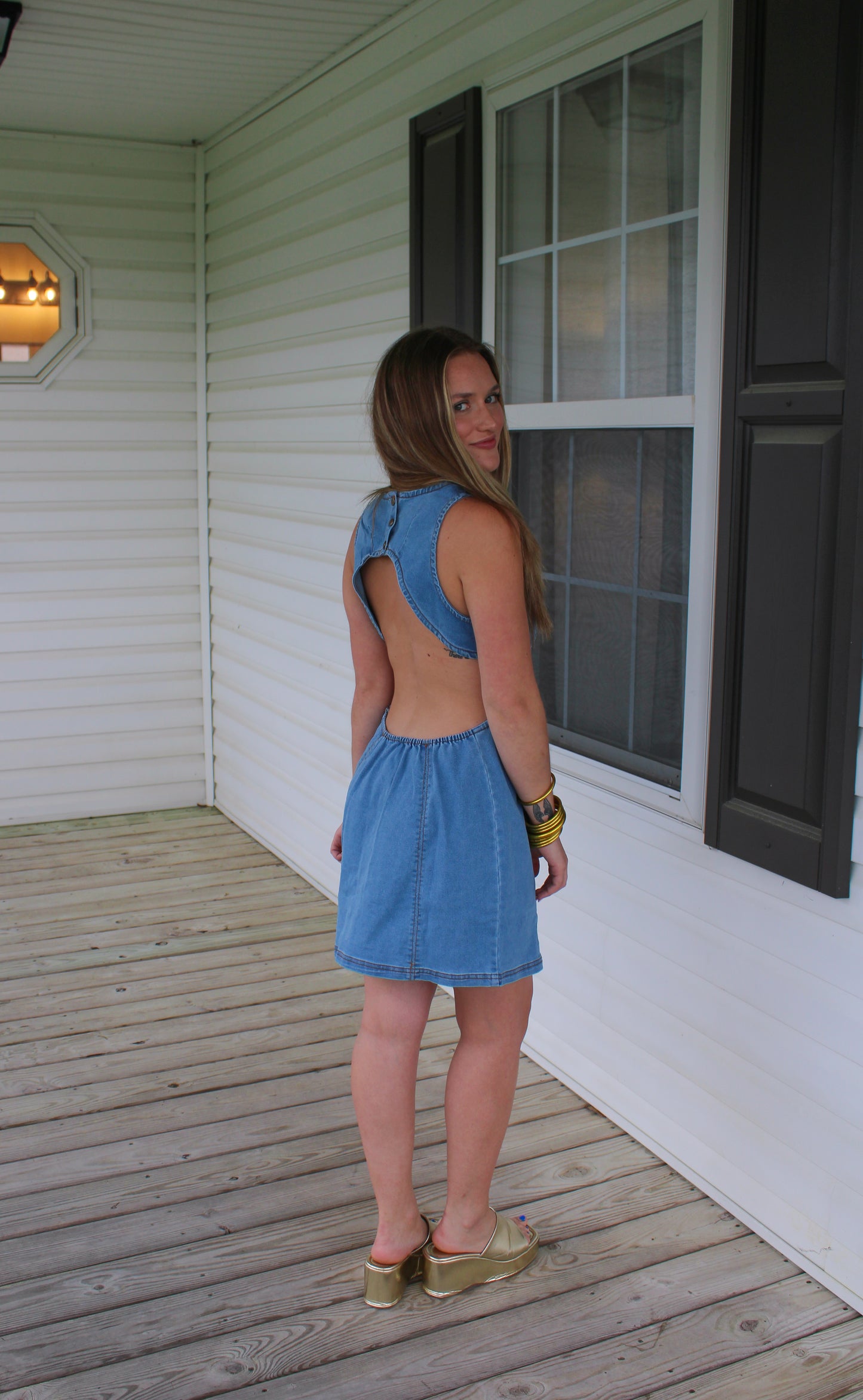 Kendal Denim Mini Dress, Medium Wash