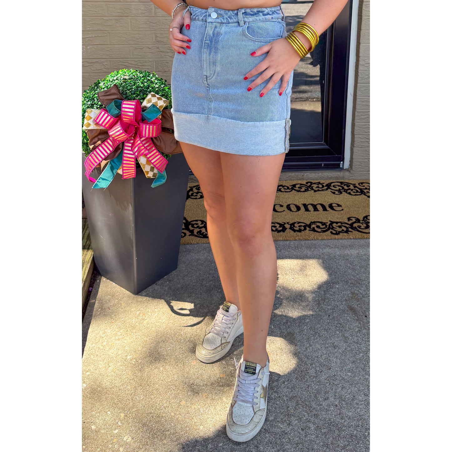 Denim Mini Skirt, Light Wash