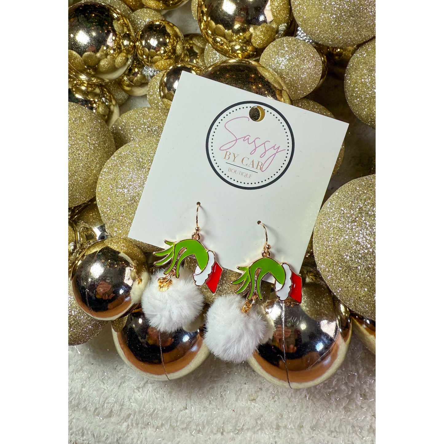 Grinch Earrings, White