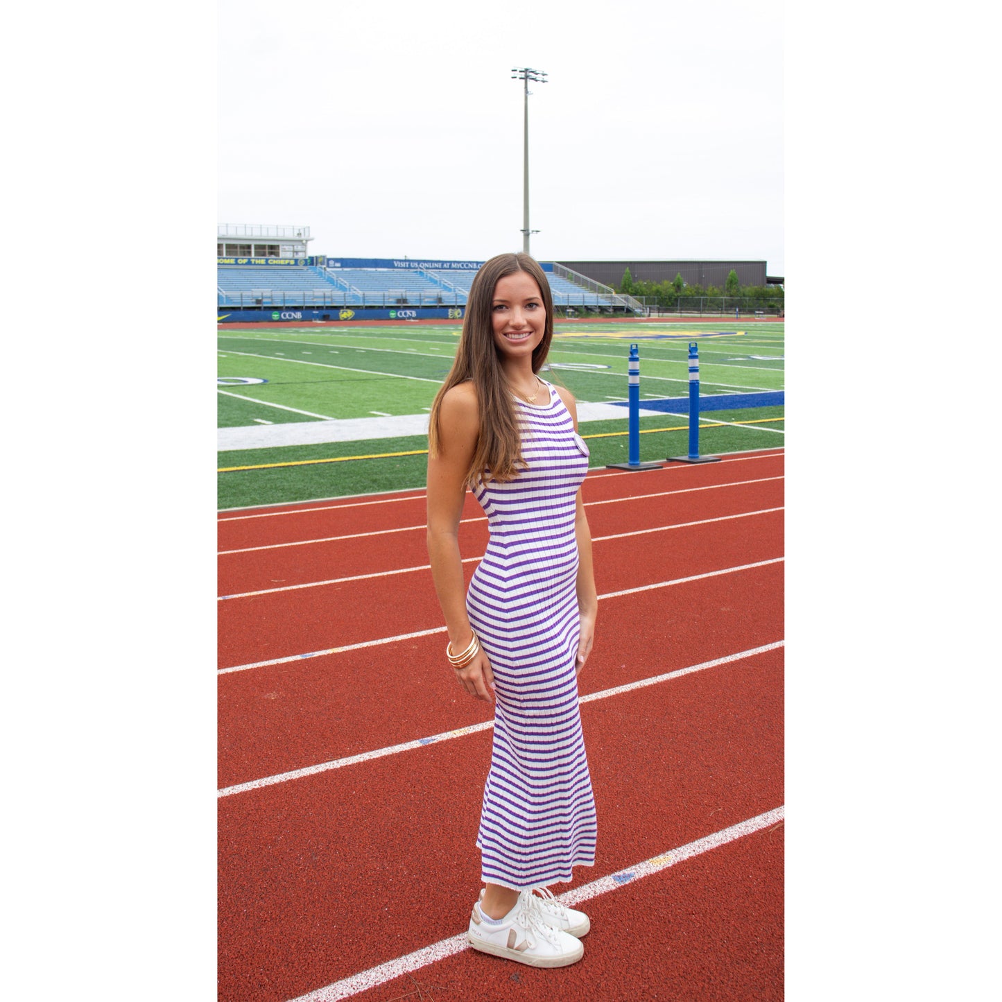 Lana Stripe Midi Dress, Purple/White