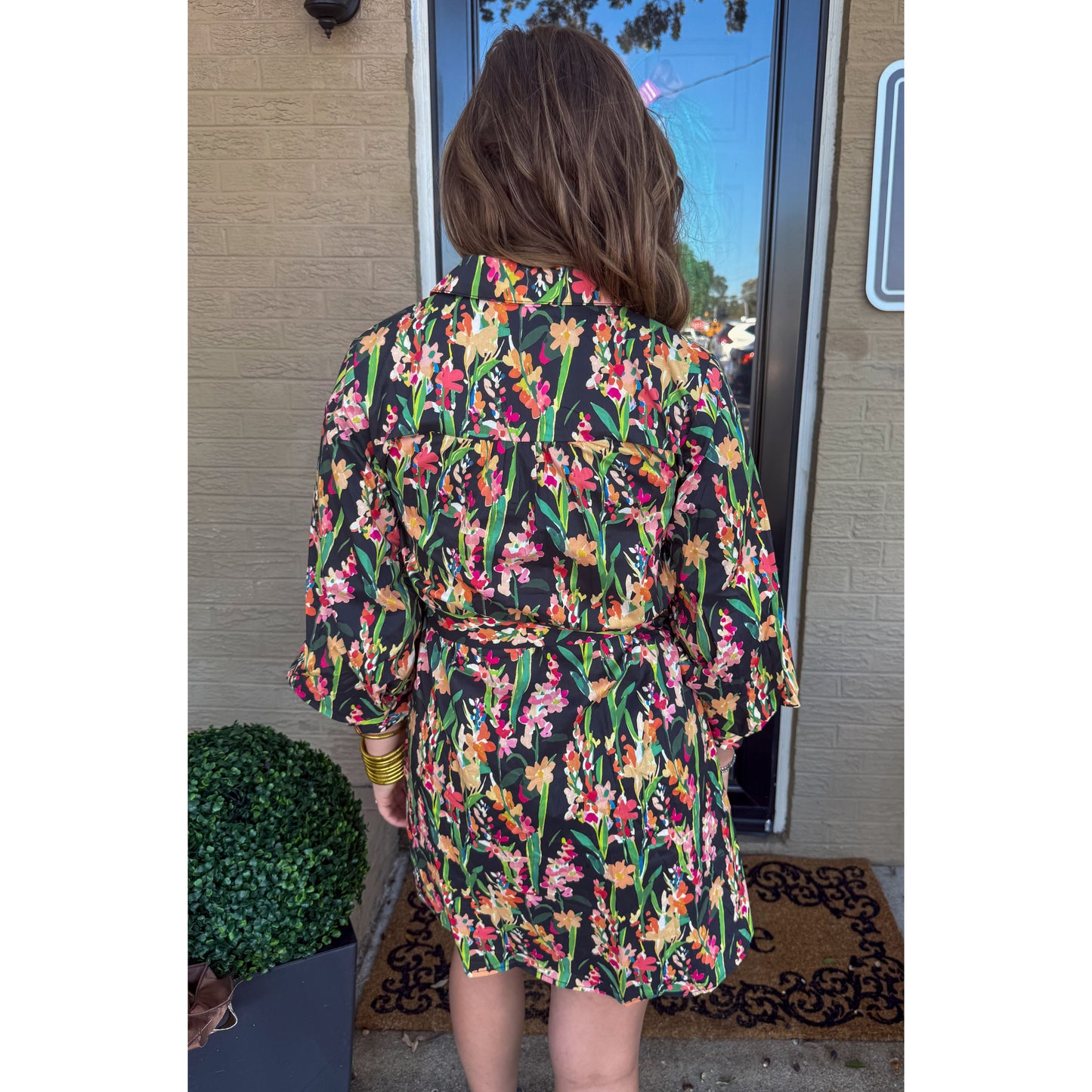 Erin Pattern Mini Dress, Black Multi