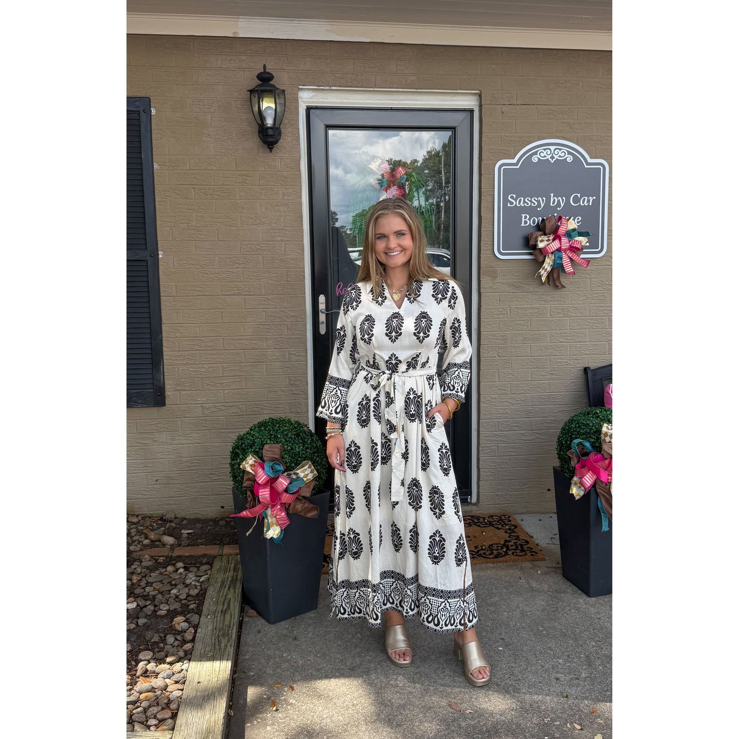 Poppy Maxi Dress, Black/White