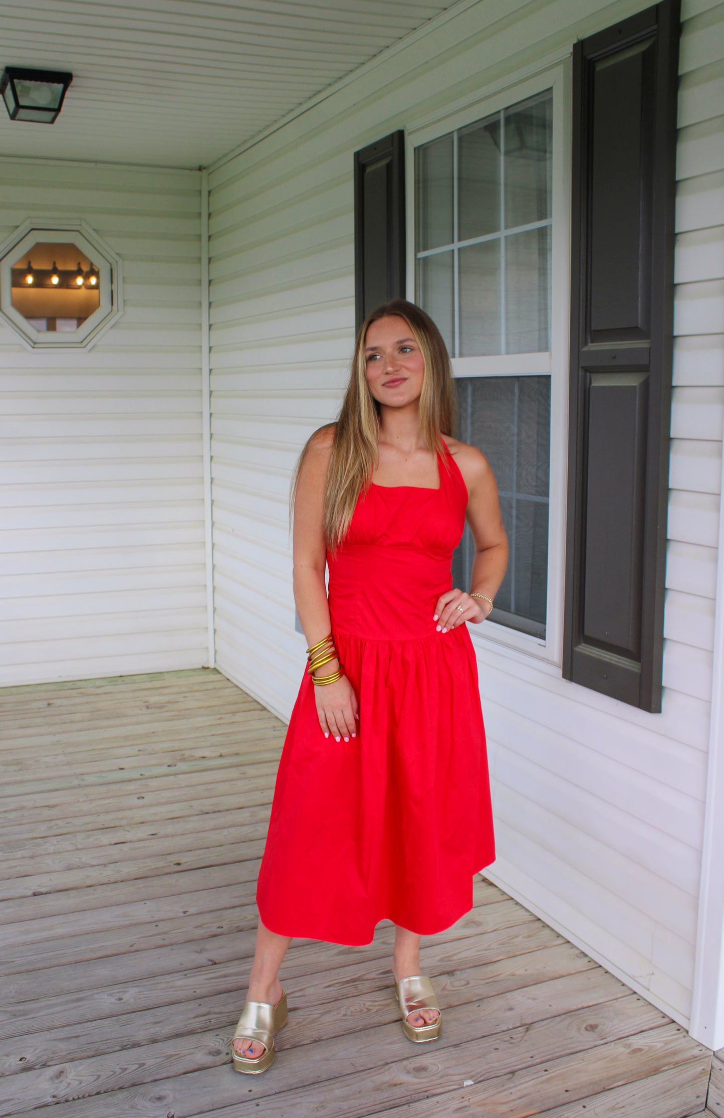 Poppy Midi Dress, Cherry Red