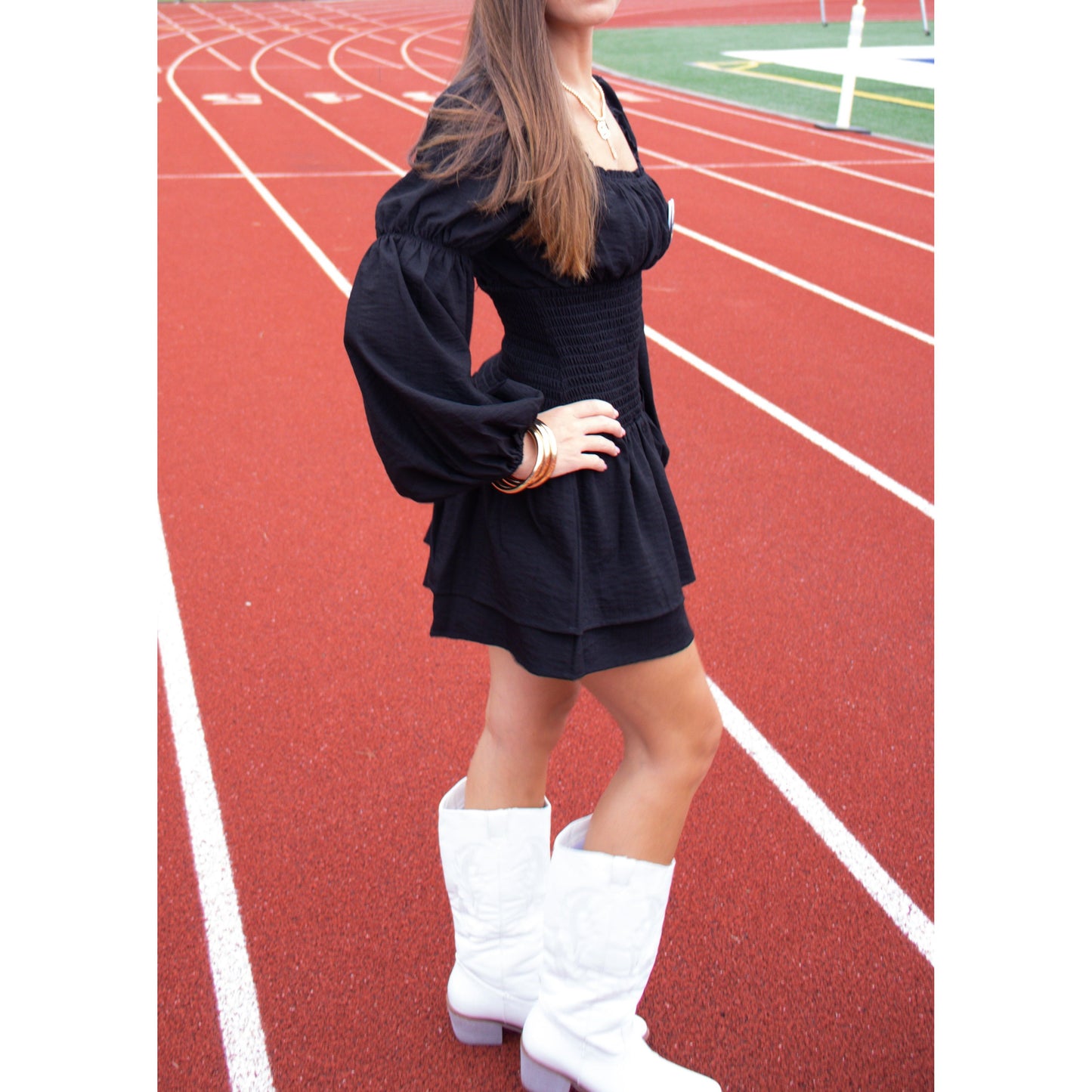 Sutton Smocked Detail Dress, Black