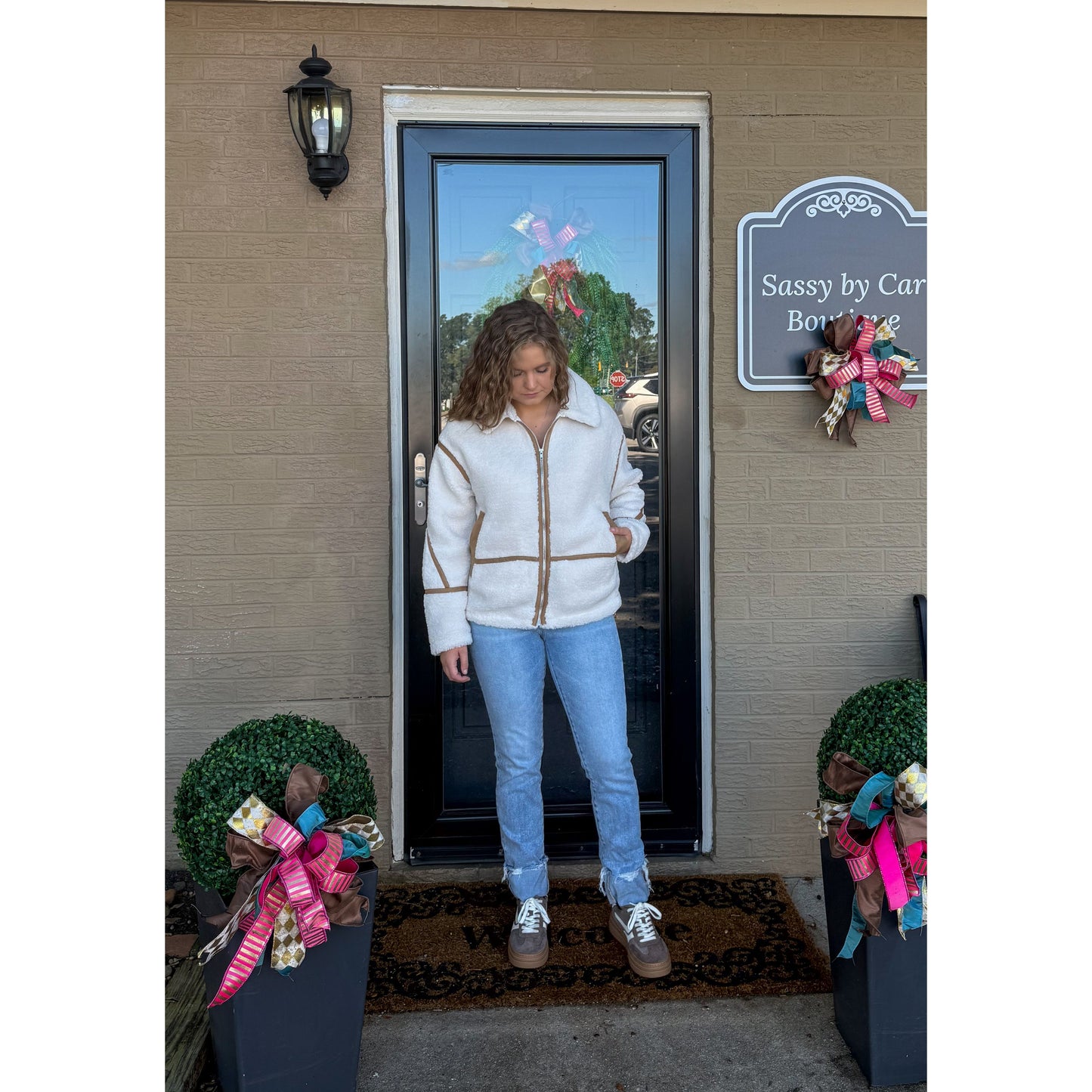 Sherpa Jacket, Cream/Taupe