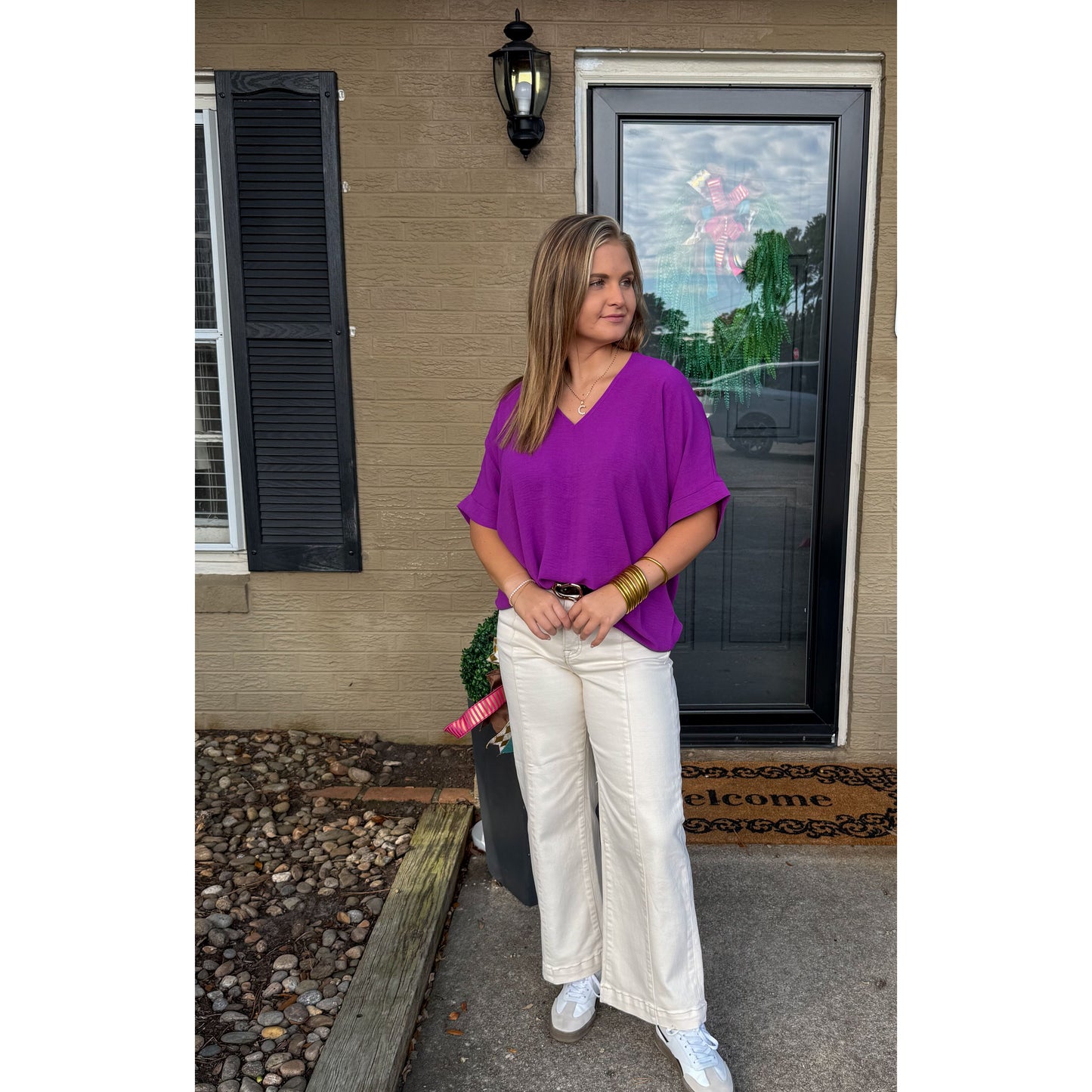 Stevie V-Neck Top, Purple