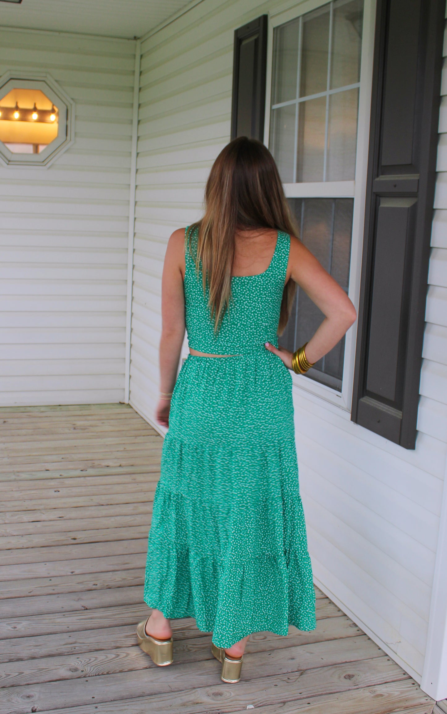 Kayla Floral Two Piece Set, Kelly Green/White