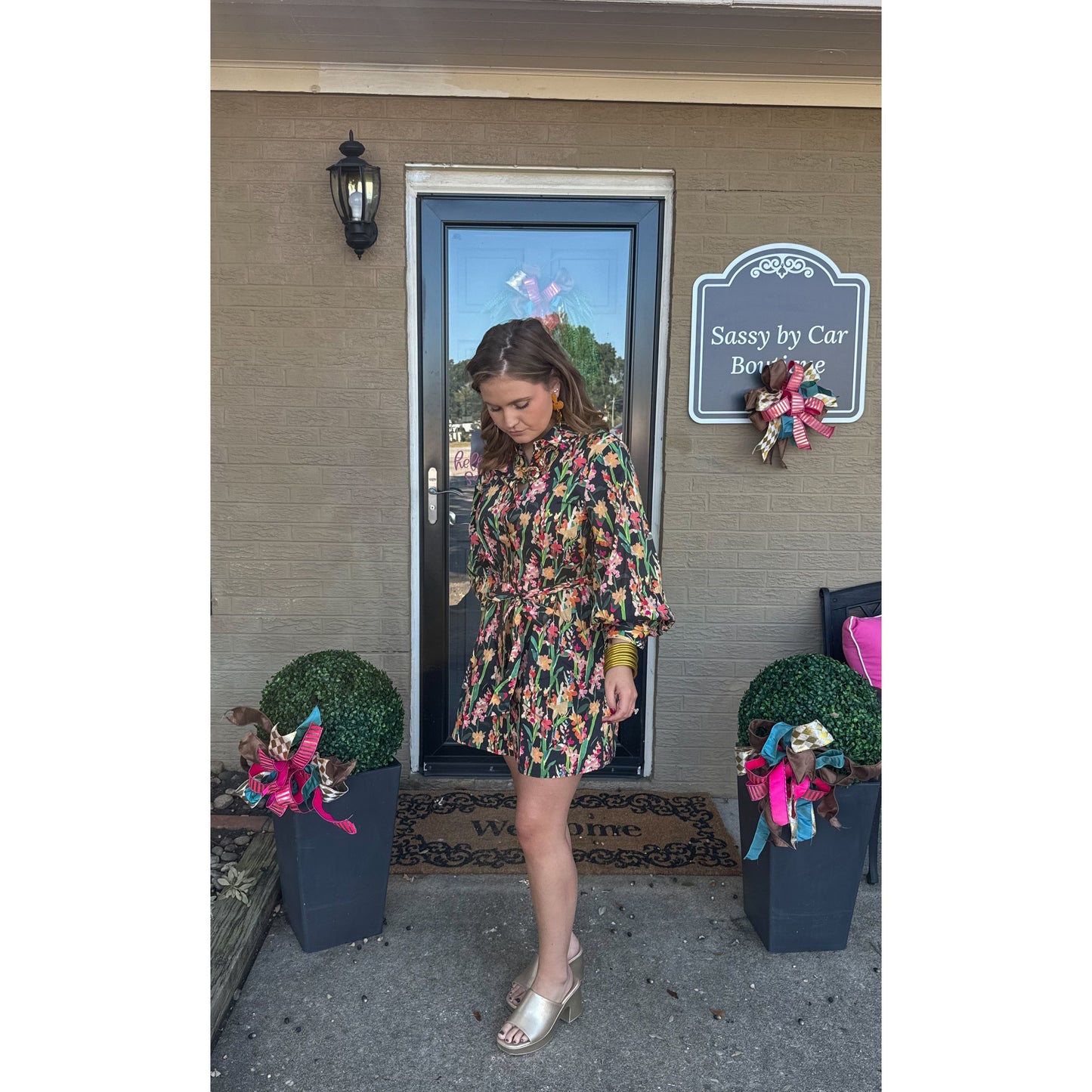Erin Pattern Mini Dress, Black Multi