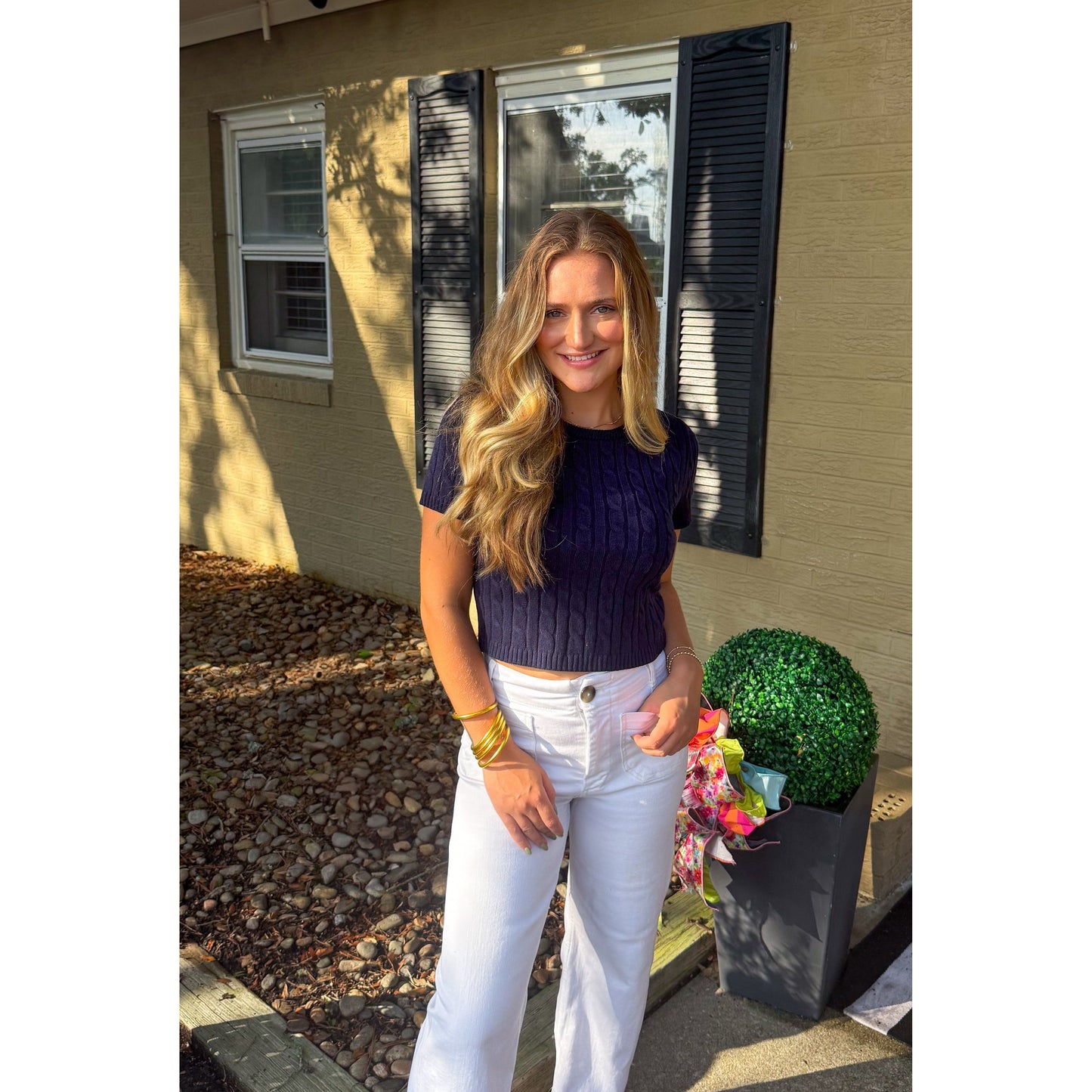 Bella Crop Sweater Top, Navy