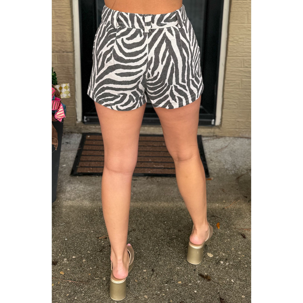Murphy Zebra Pleated Shorts, Black/White