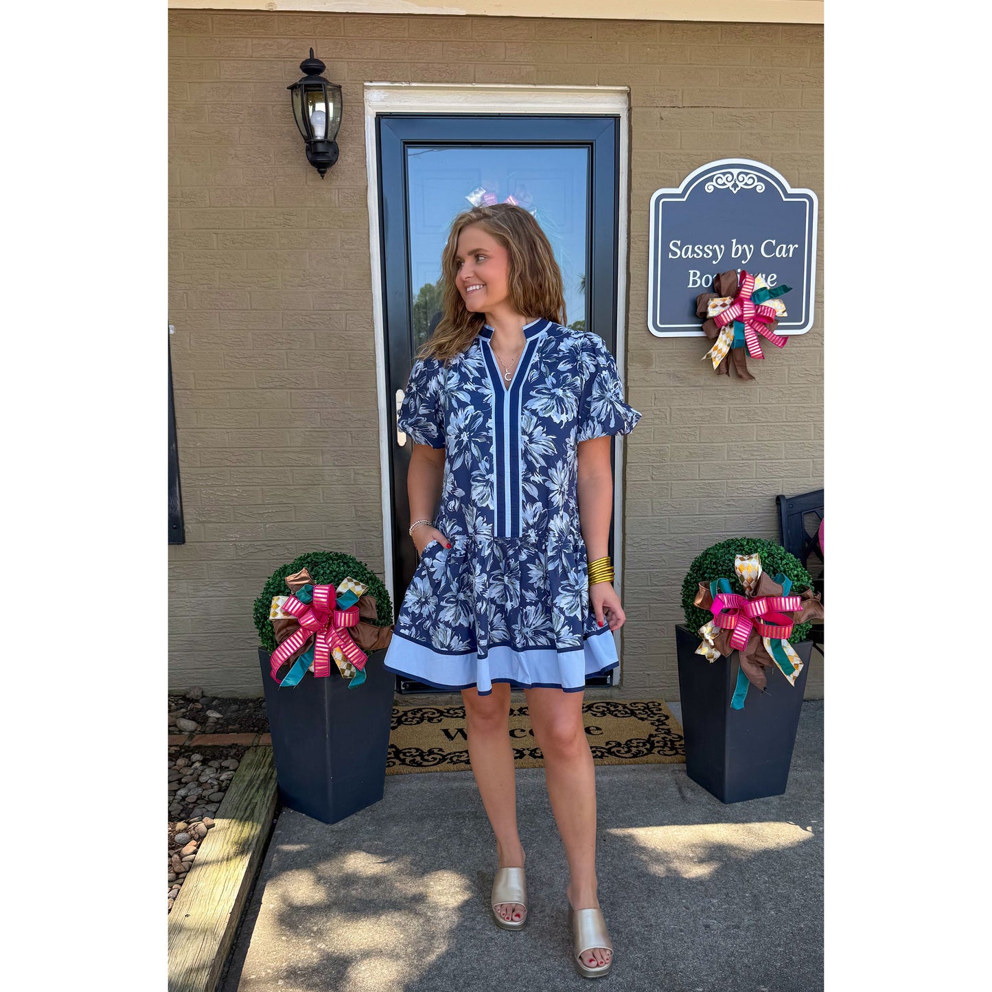 Lydia Floral Mini Dress, Navy Multi